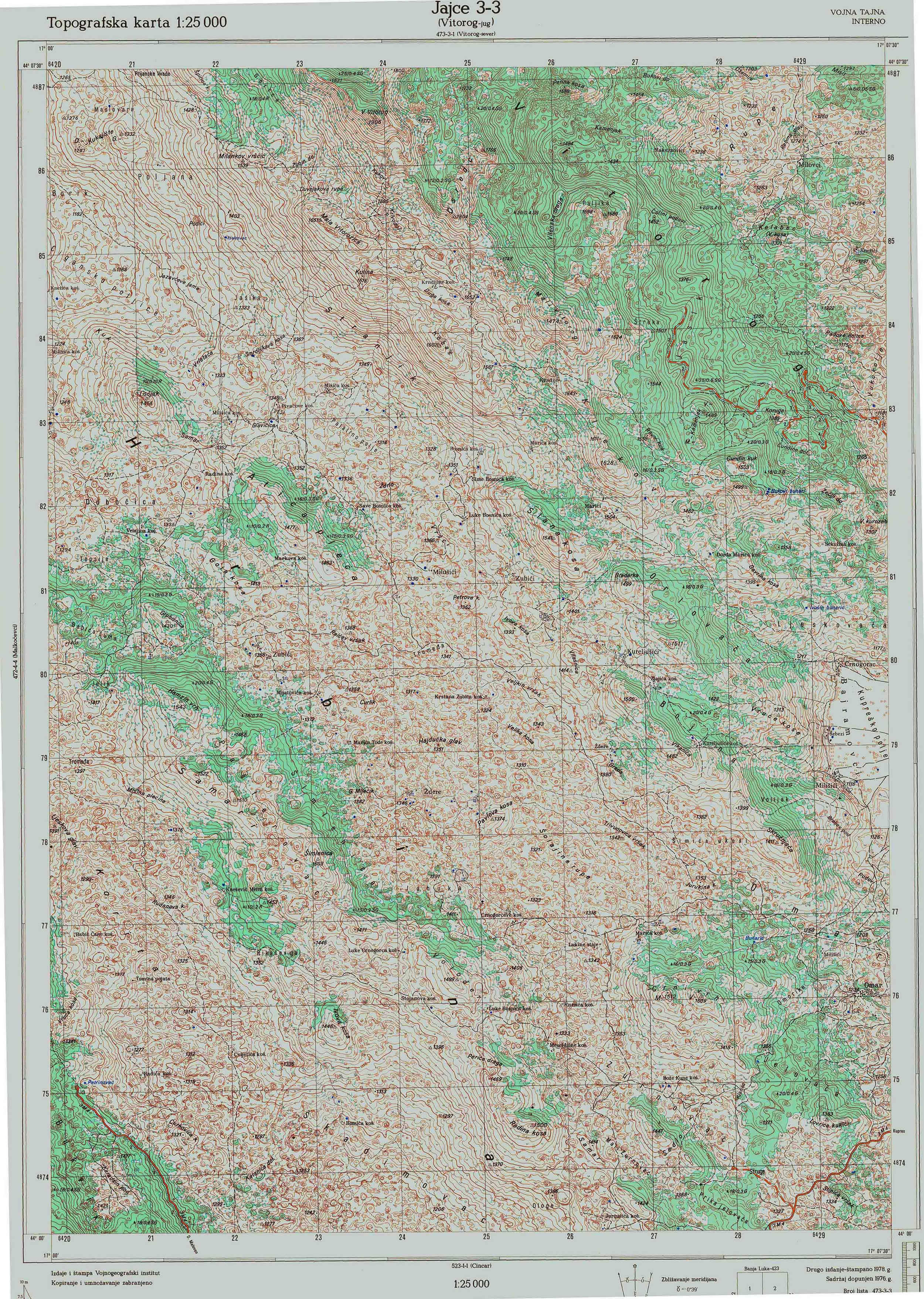  topografska karta Bosne i Hercegovine 25000 JNA  Jajce