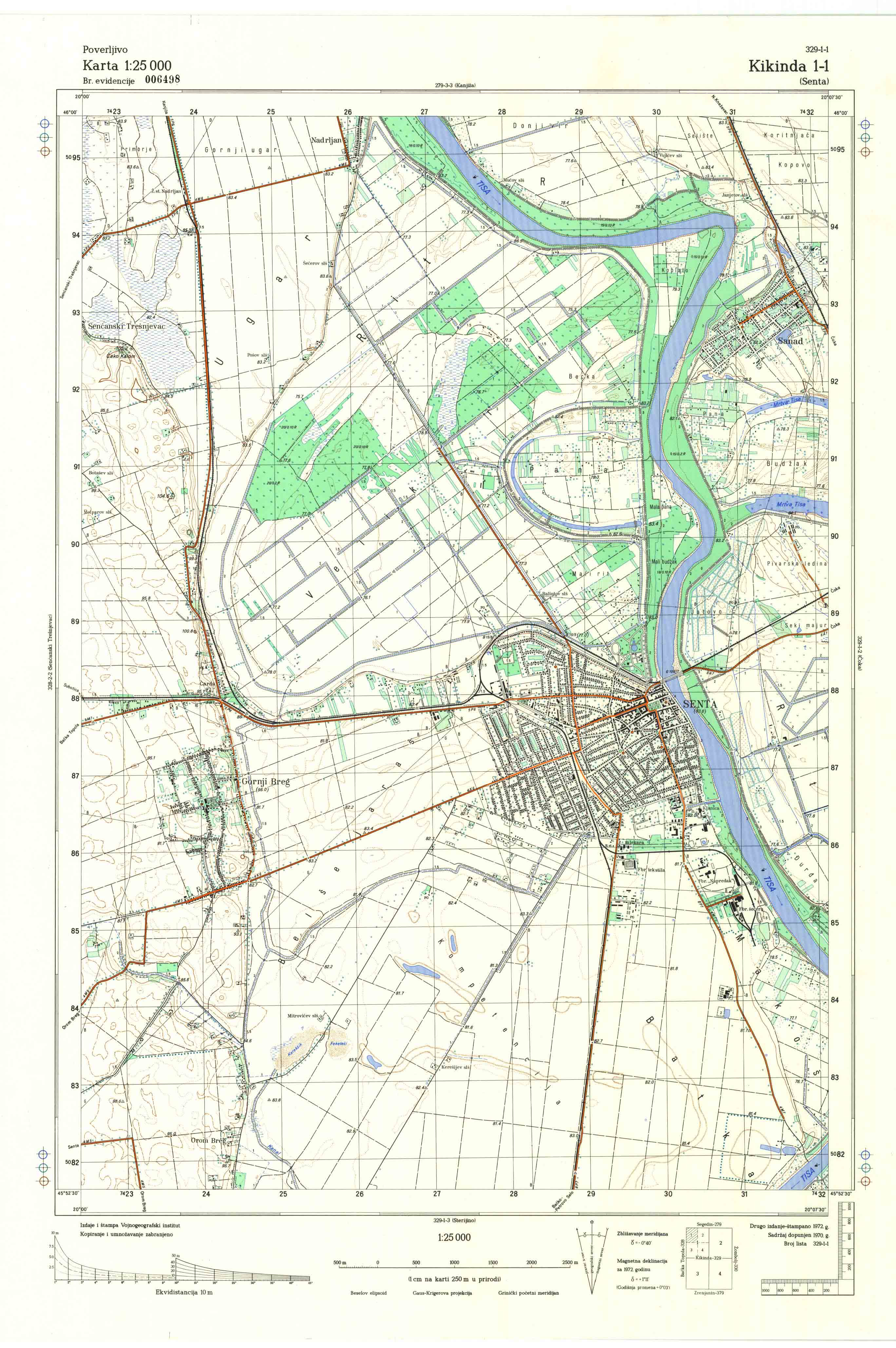  topografska karta srbije 25000 JNA  Kikinda 