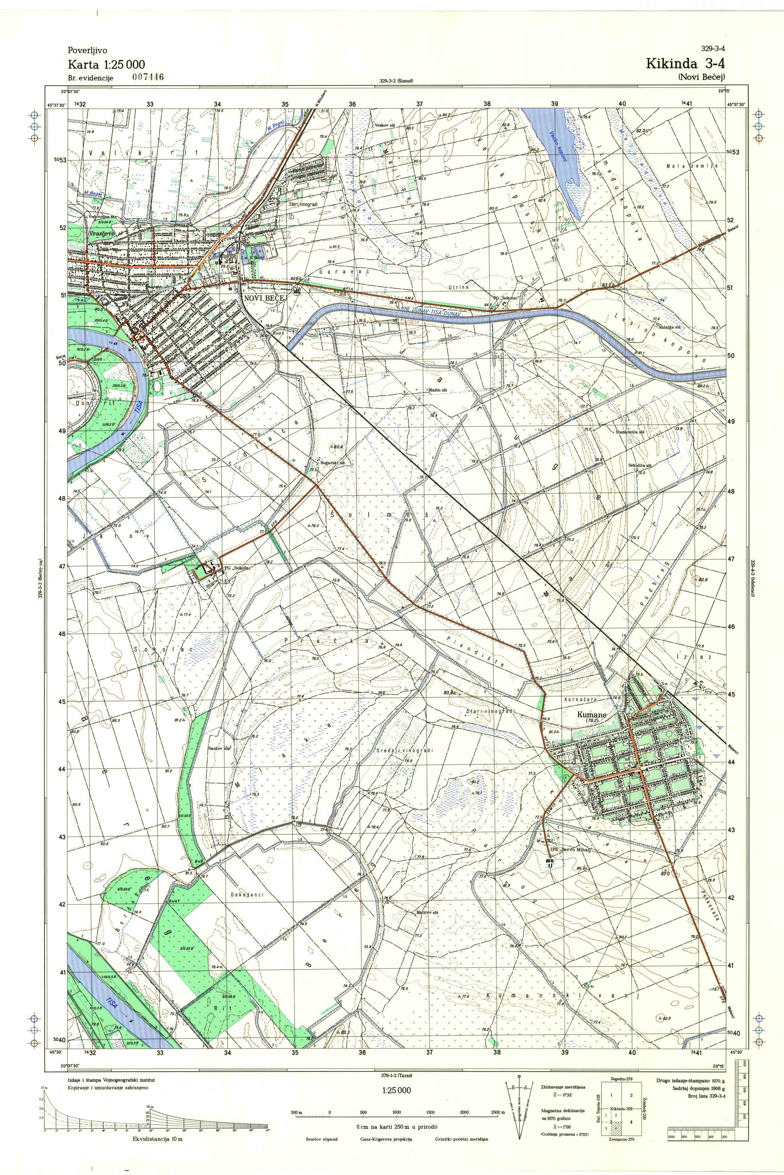  topografska karta srbije 25000 JNA  Kikinda 