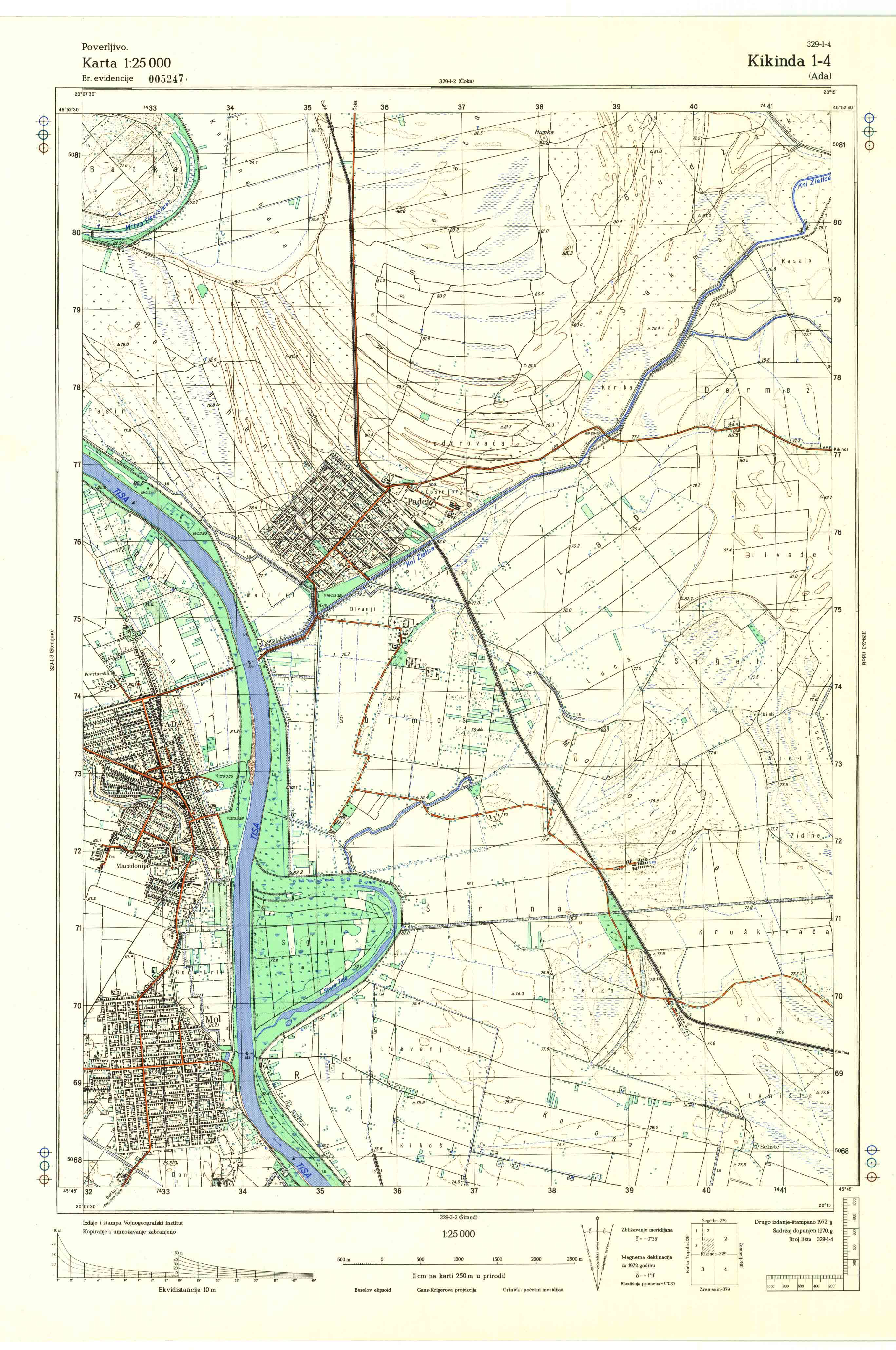  topografska karta srbije 25000 JNA  Kikinda 