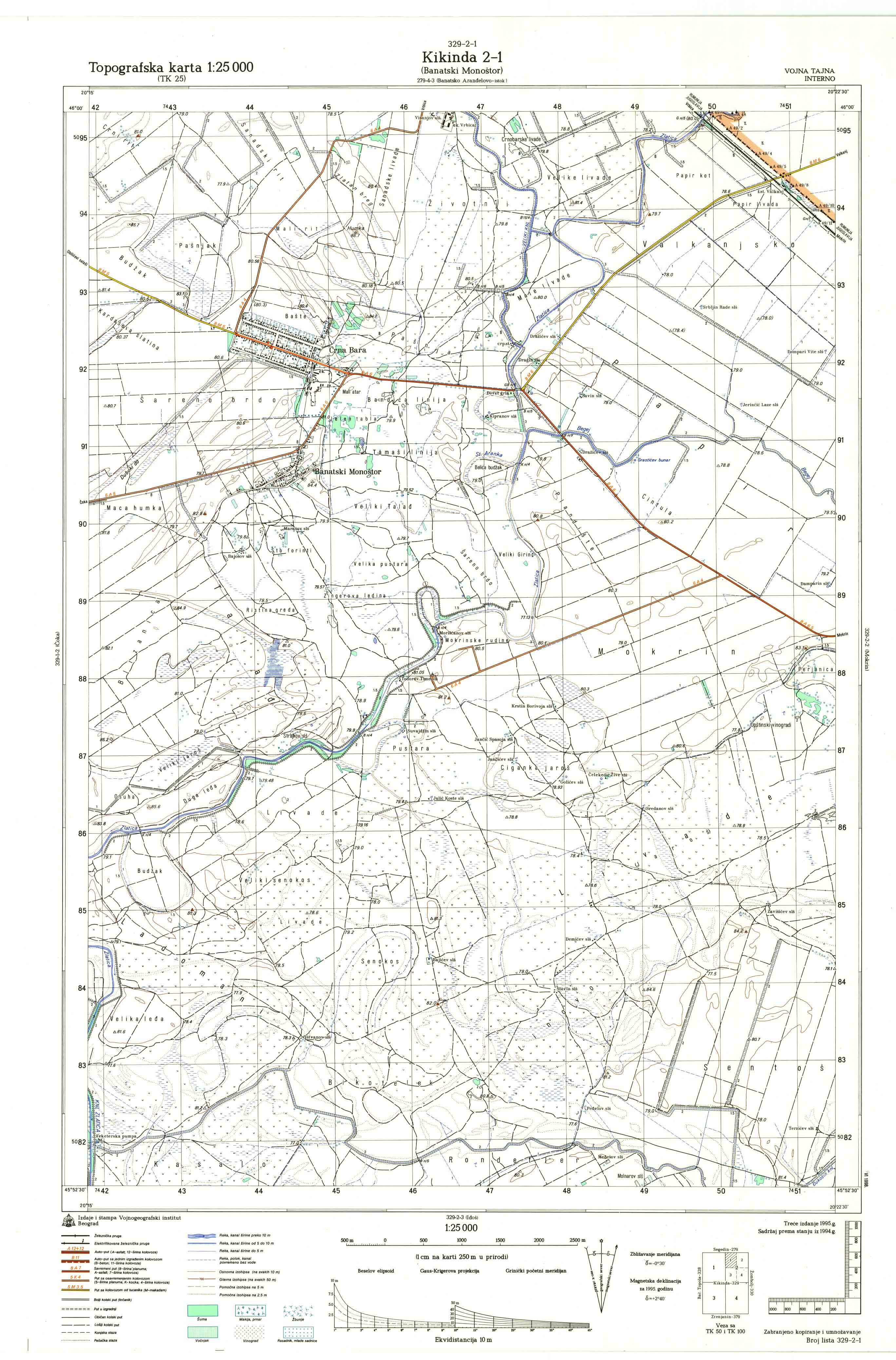  topografska karta srbije 25000 JNA  Kikinda 