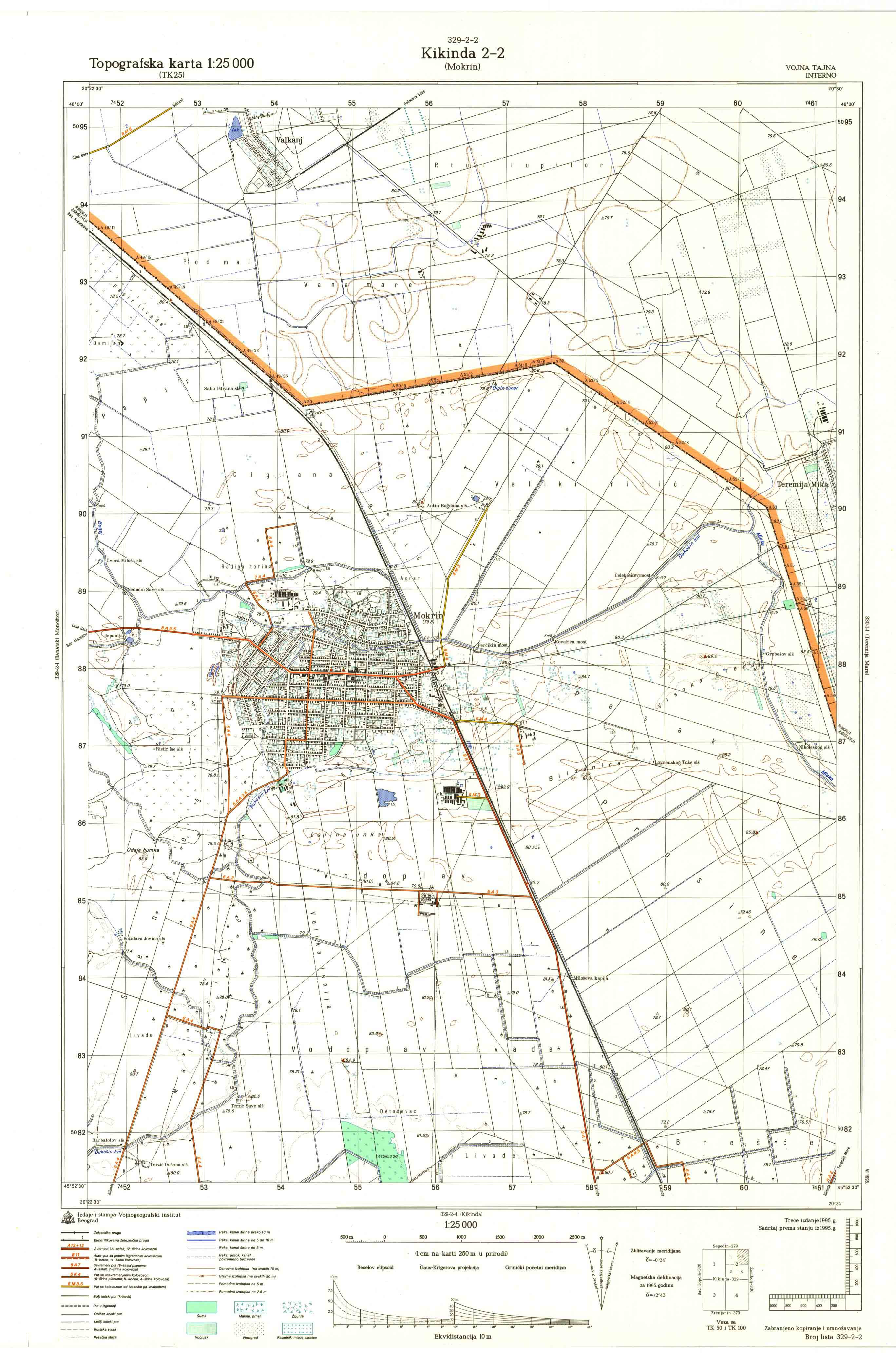  topografska karta srbije 25000 JNA  Kikinda 