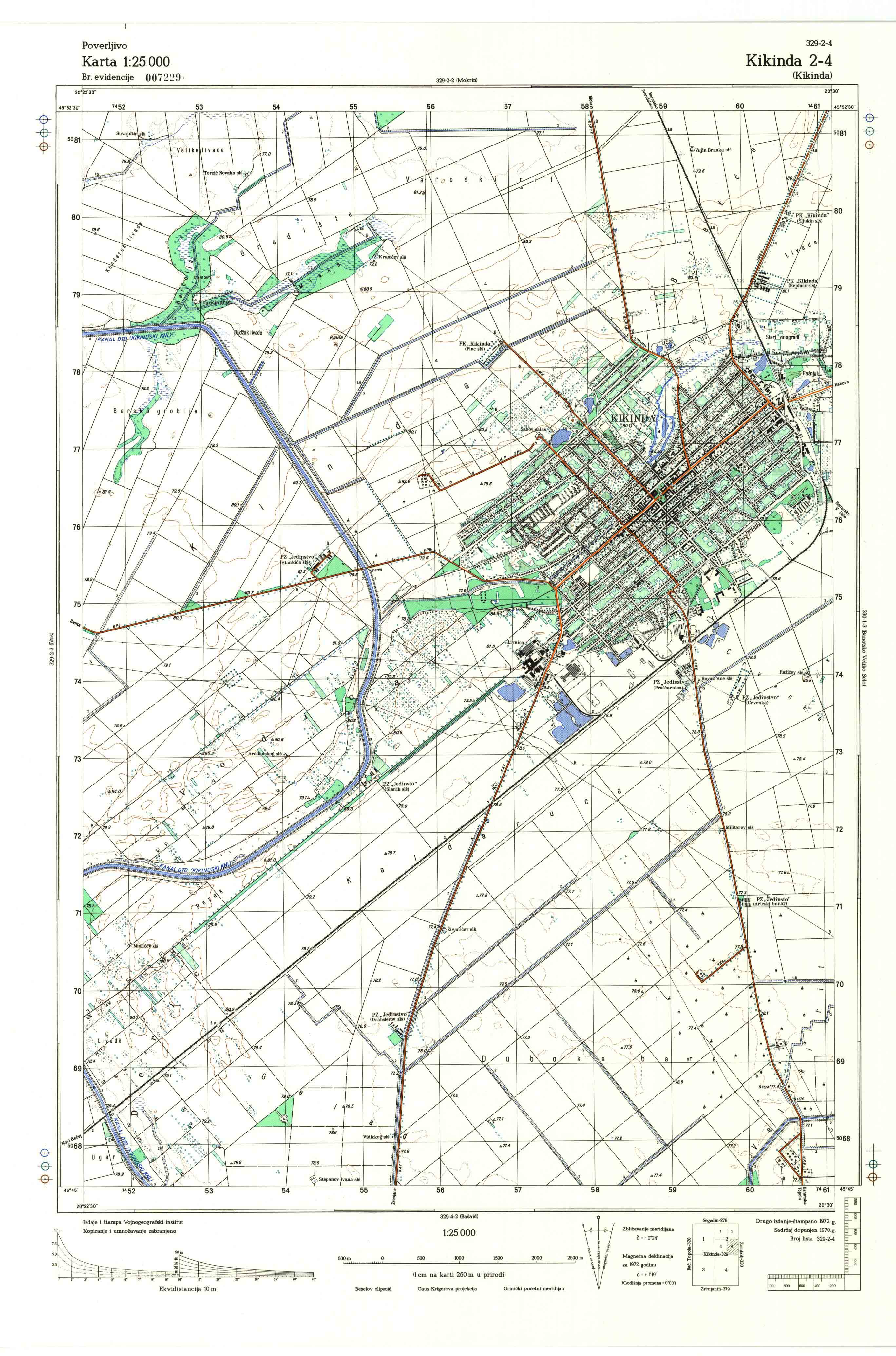  topografska karta srbije 25000 JNA  Kikinda 