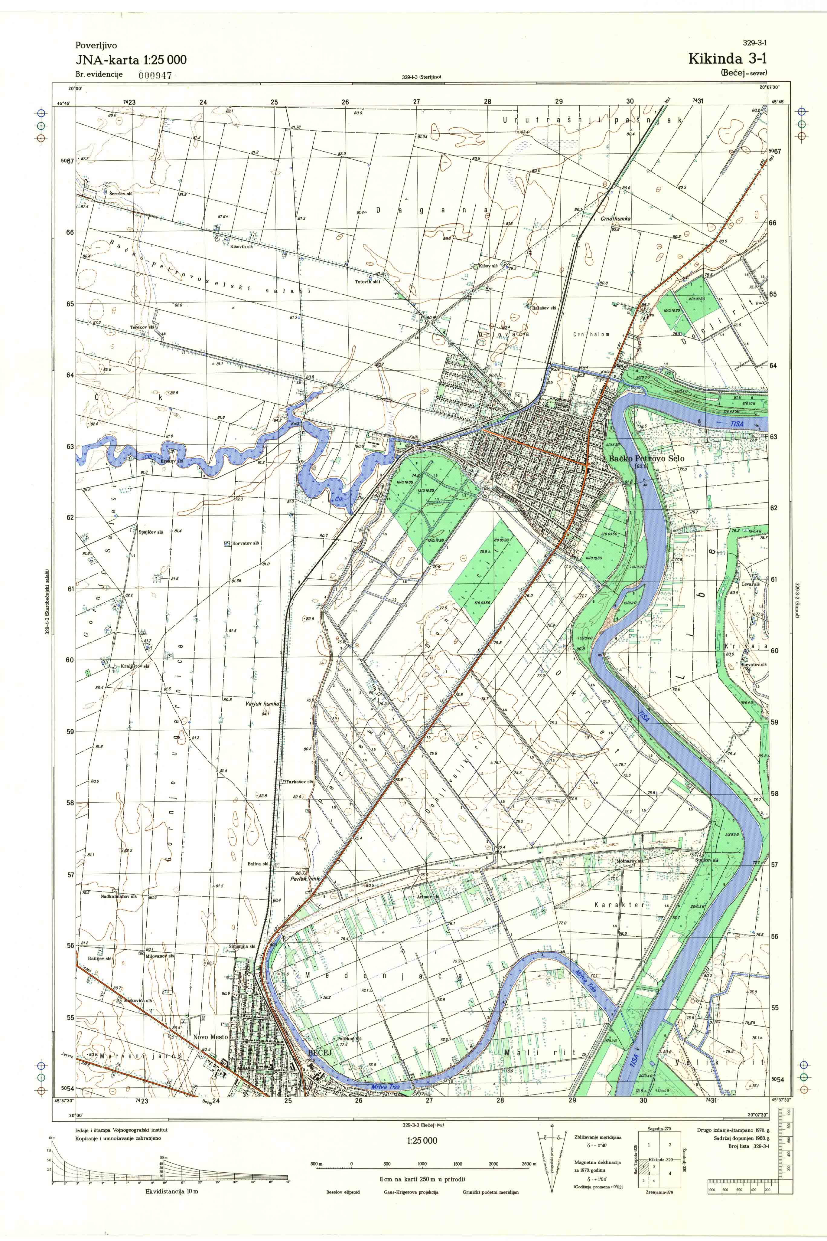  topografska karta srbije 25000 JNA  Kikinda 