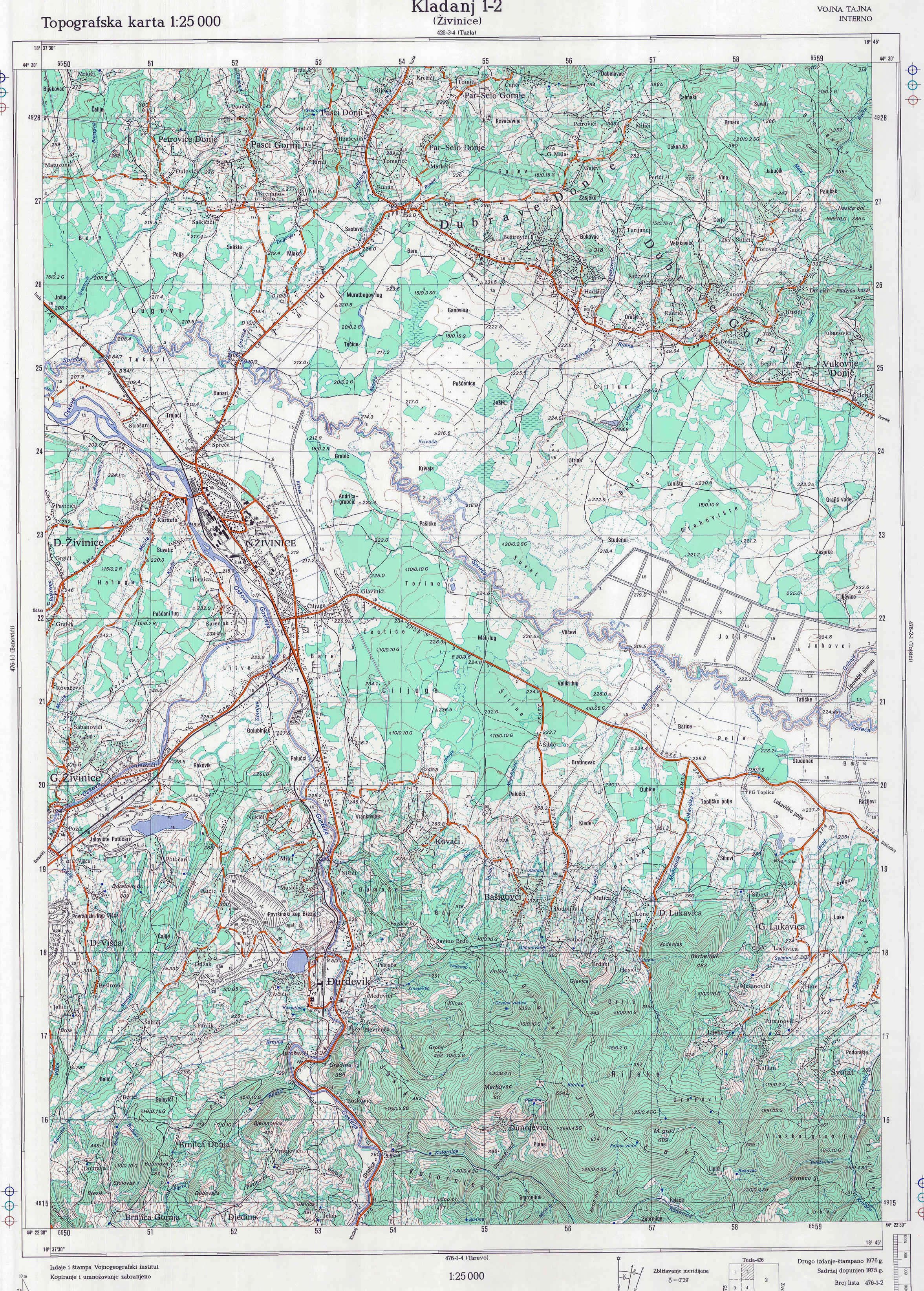  topografska karta Bosne i Hercegovine 25000 JNA  kladanj