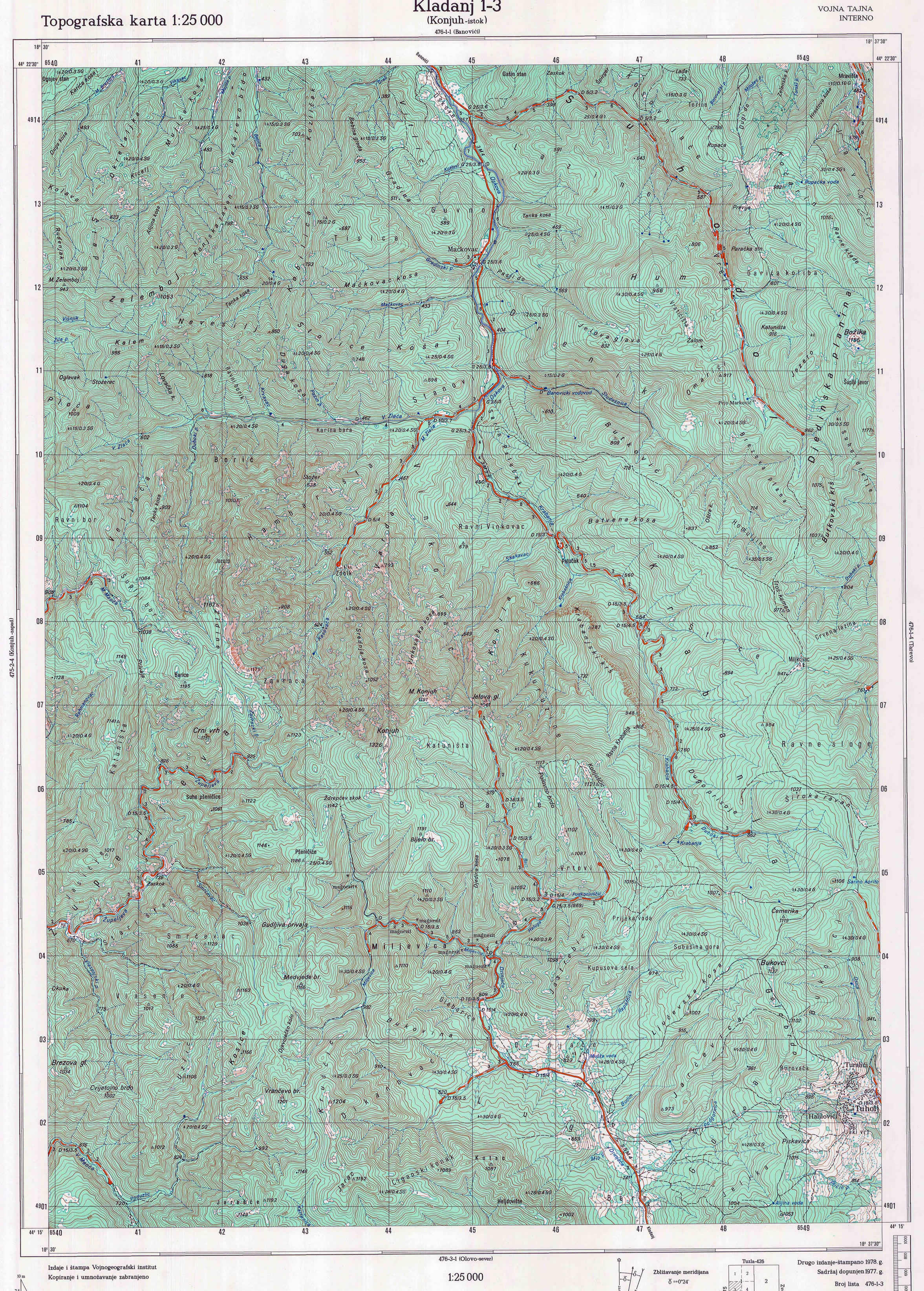  topografska karta Bosne i Hercegovine 25000 JNA  kladanj
