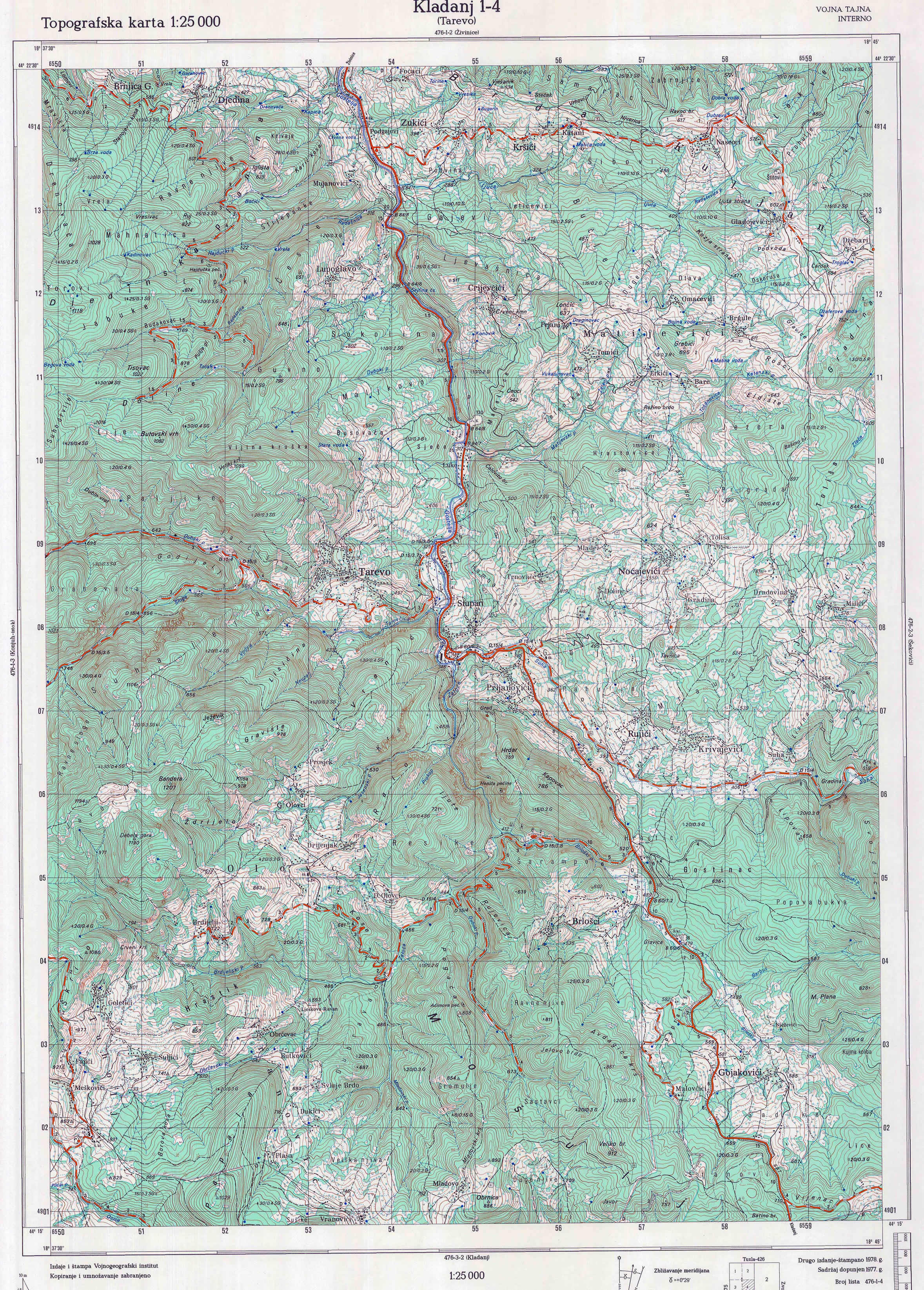  topografska karta Bosne i Hercegovine 25000 JNA  kladanj