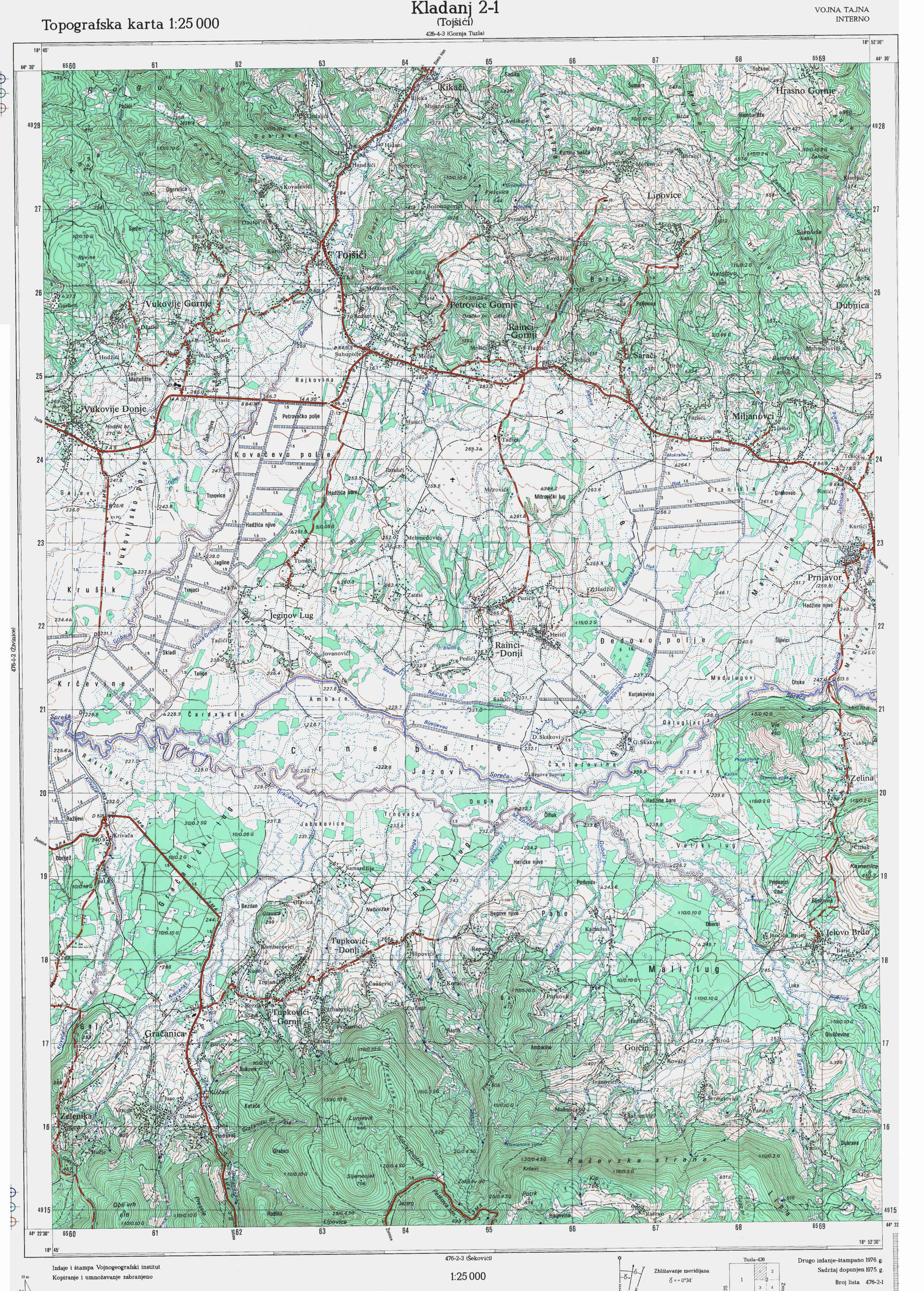  topografska karta Bosne i Hercegovine 25000 JNA  kladanj