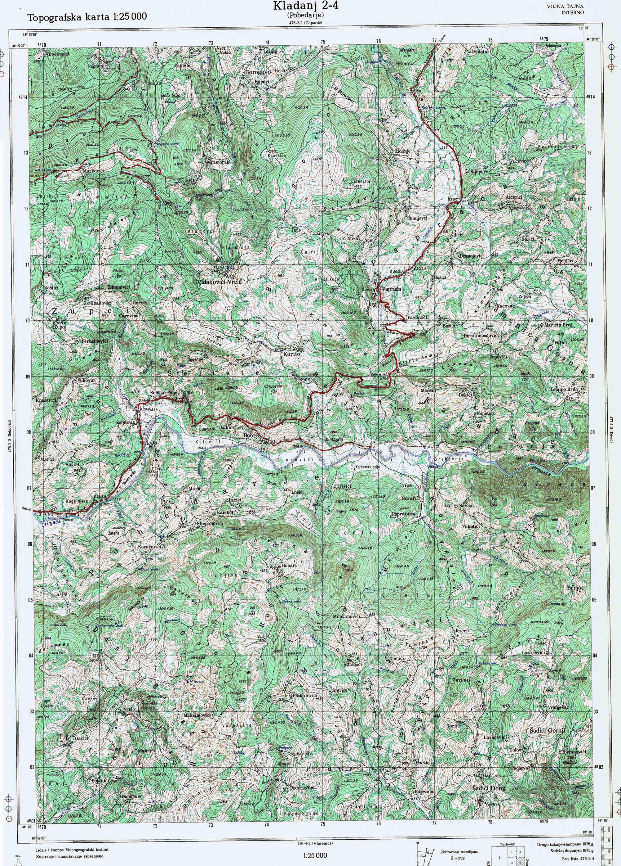  topografska karta Bosne i Hercegovine 25000 JNA  kladanj