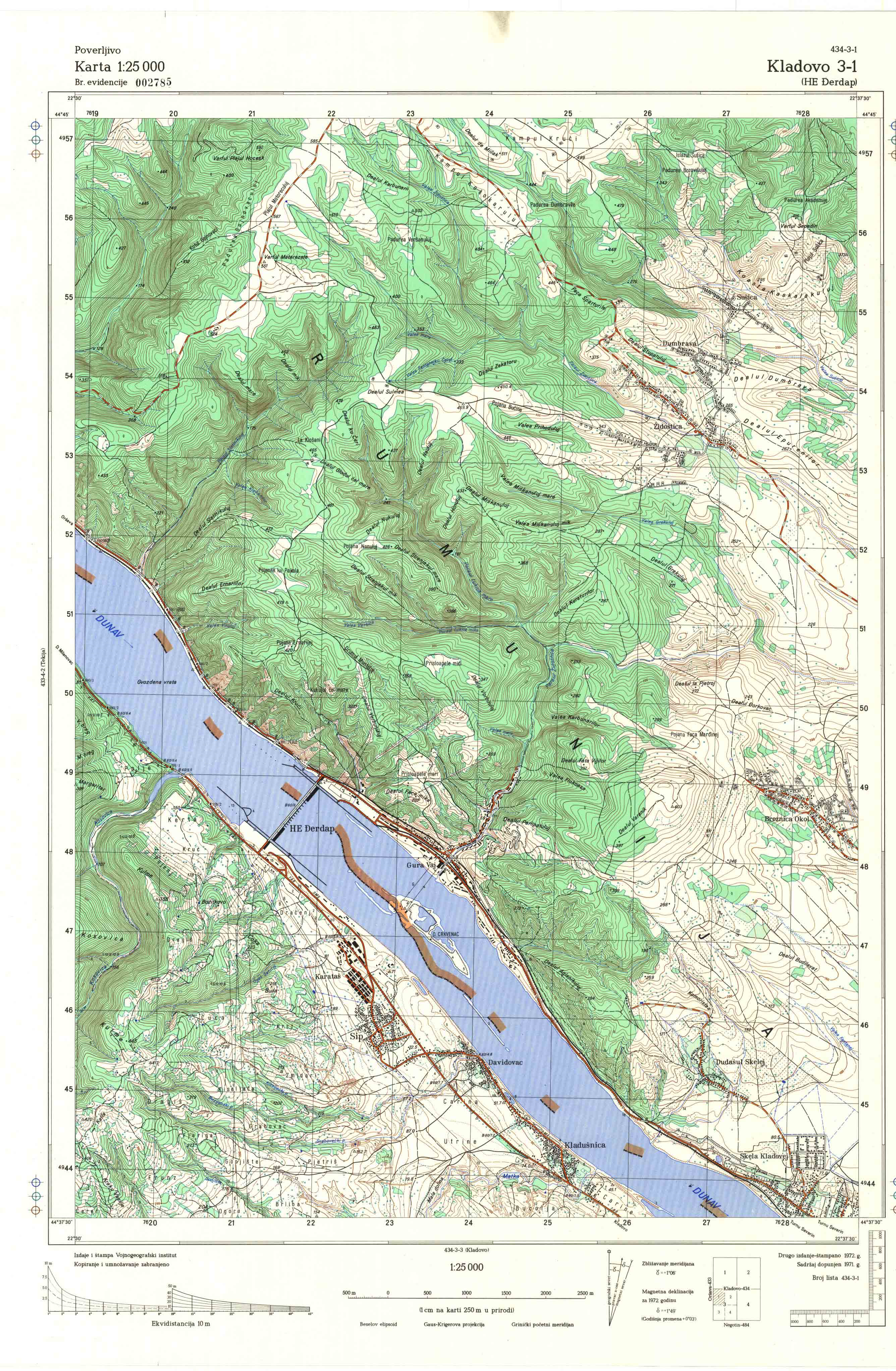  topografska karta srbije 25000 JNA  Kladovo