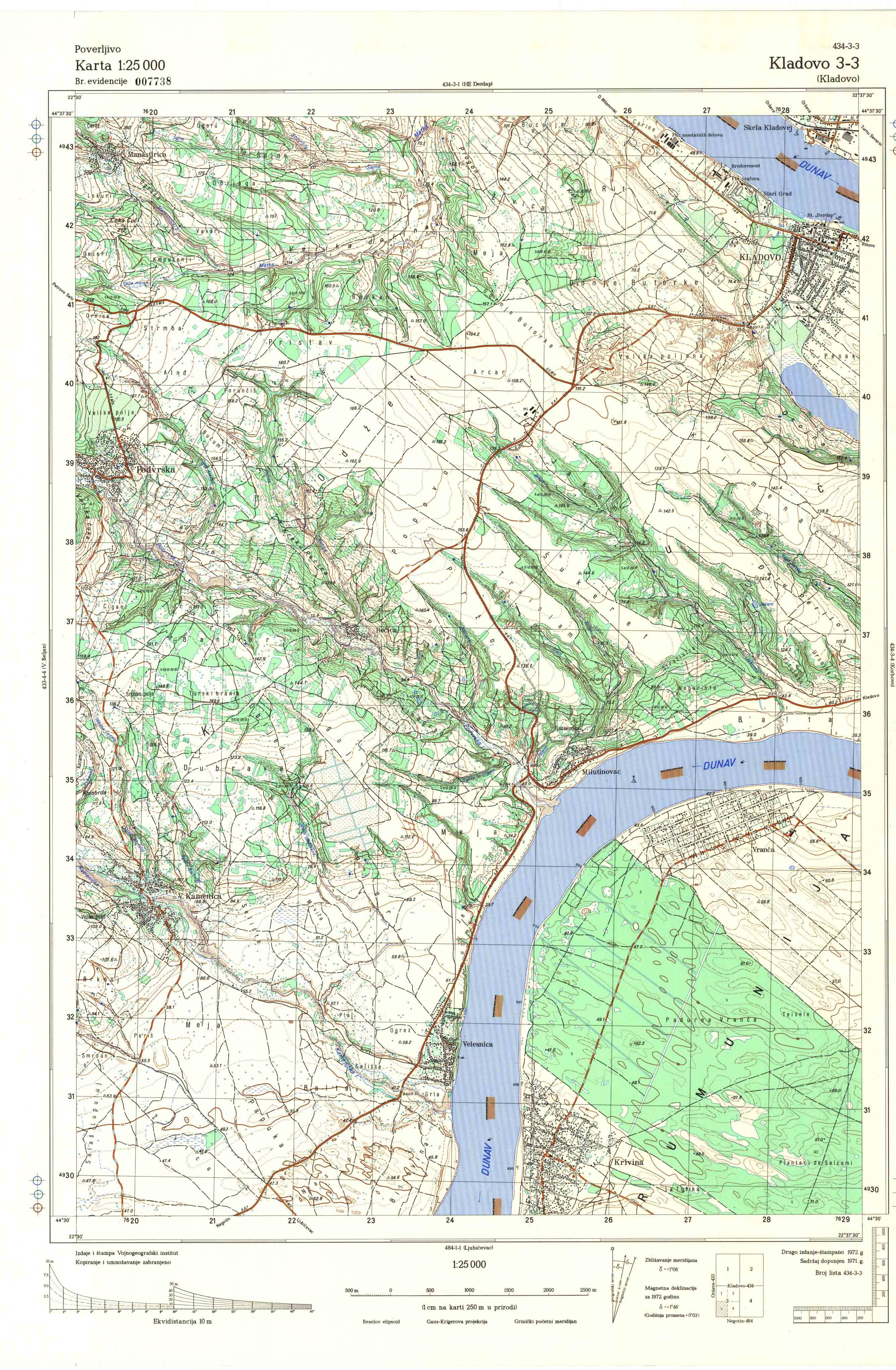  topografska karta srbije 25000 JNA  Kladovo