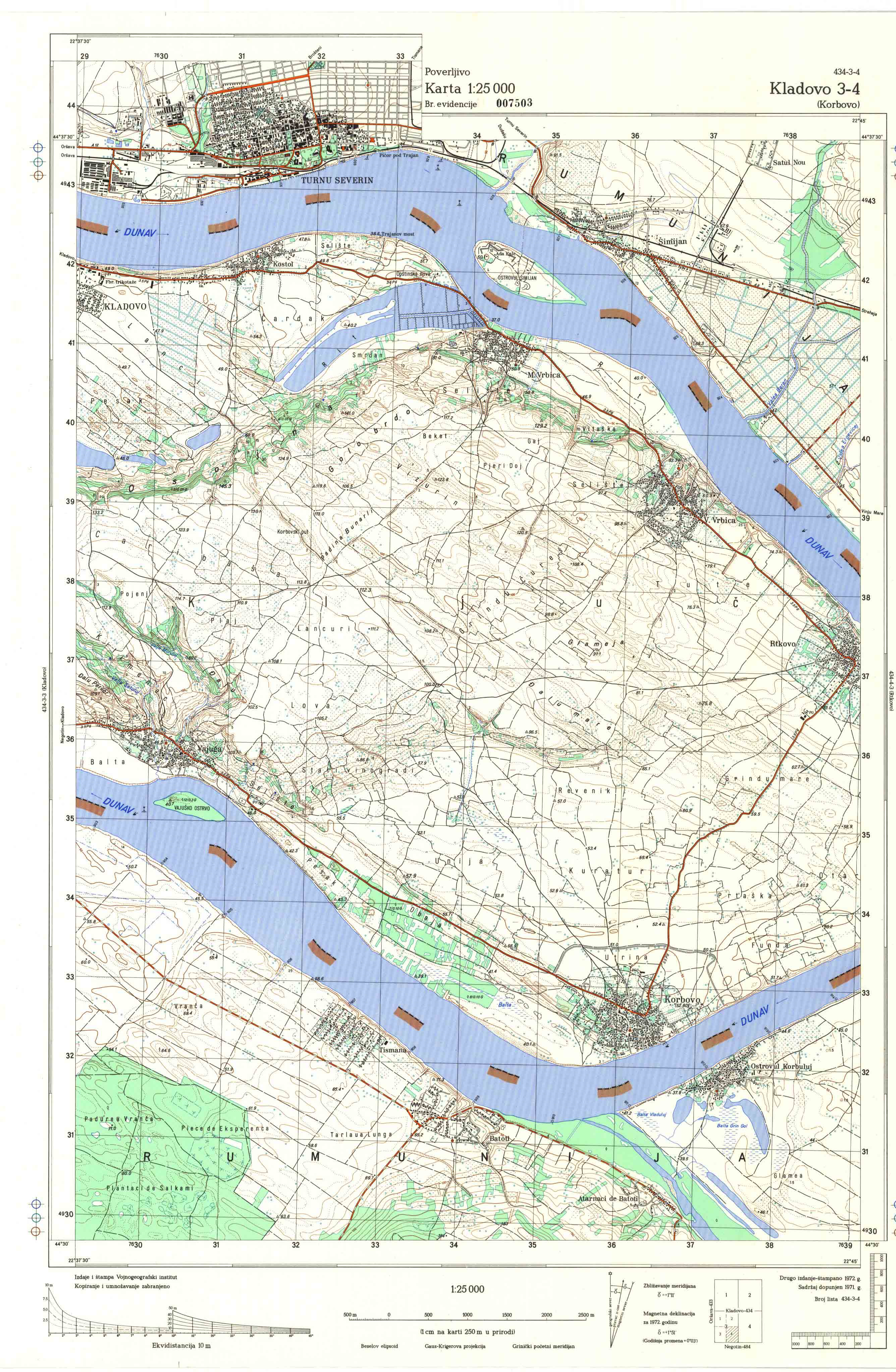  topografska karta srbije 25000 JNA  Kladovo