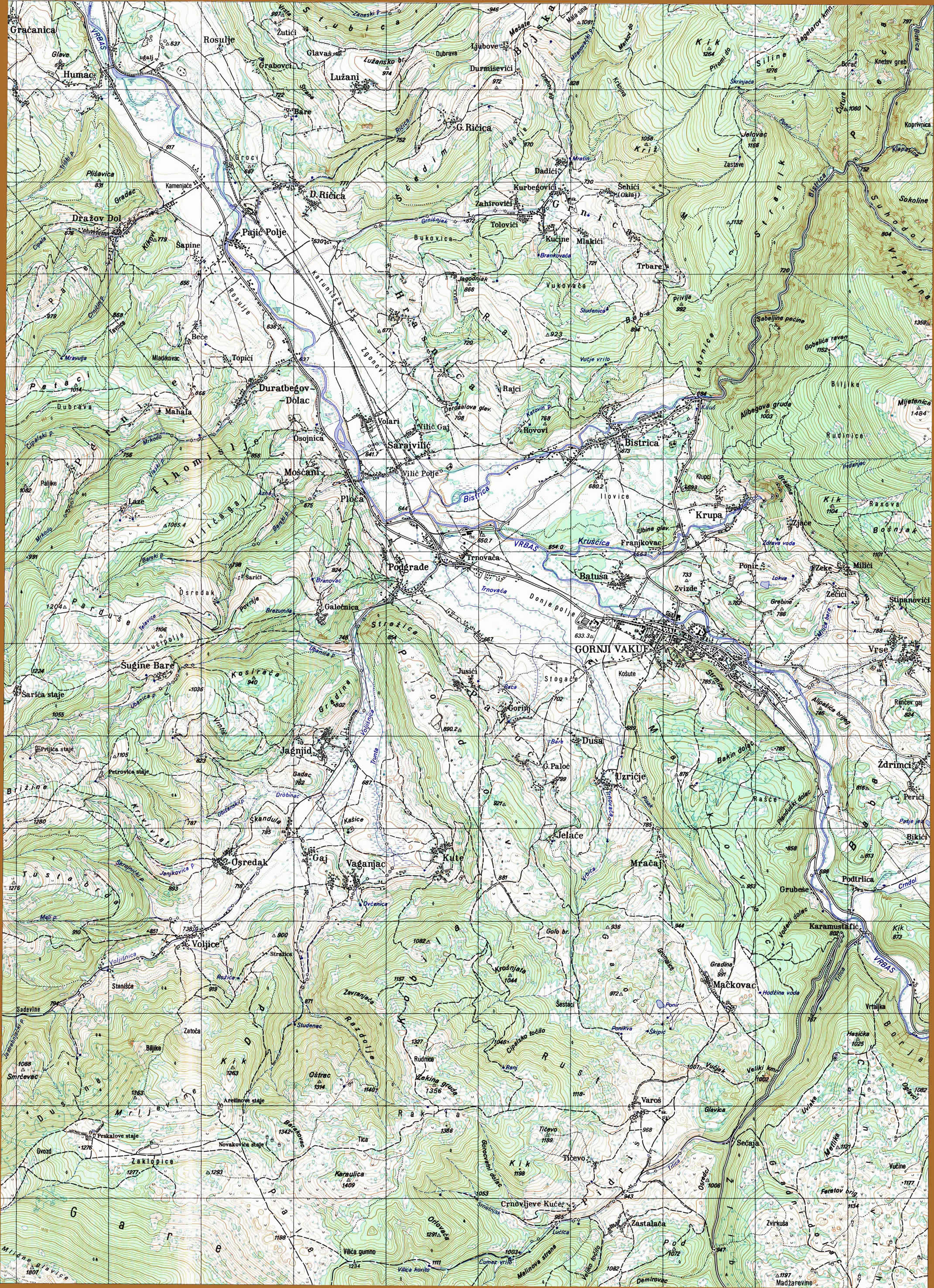  topografska karta BiH 25000 JNA  gornji vakuf