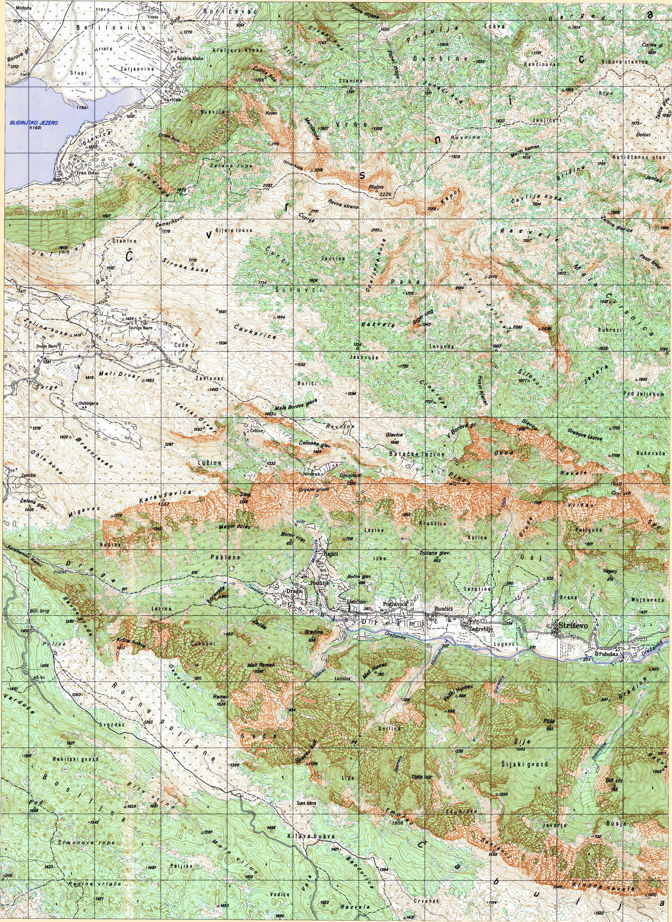  topografska karta BiH 25000 JNA  dreznica