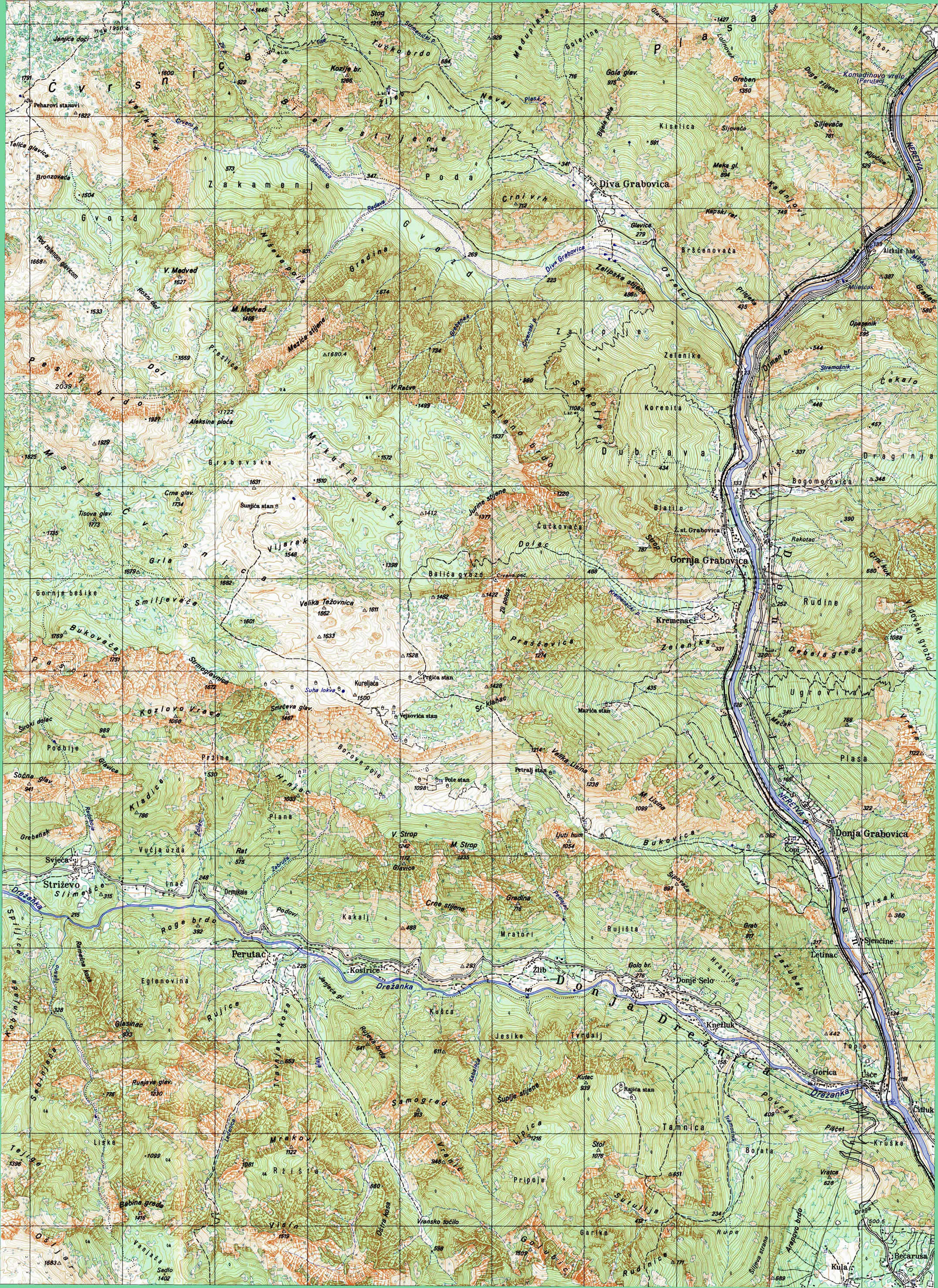  topografska karta BiH 25000 JNA  donja dreznica