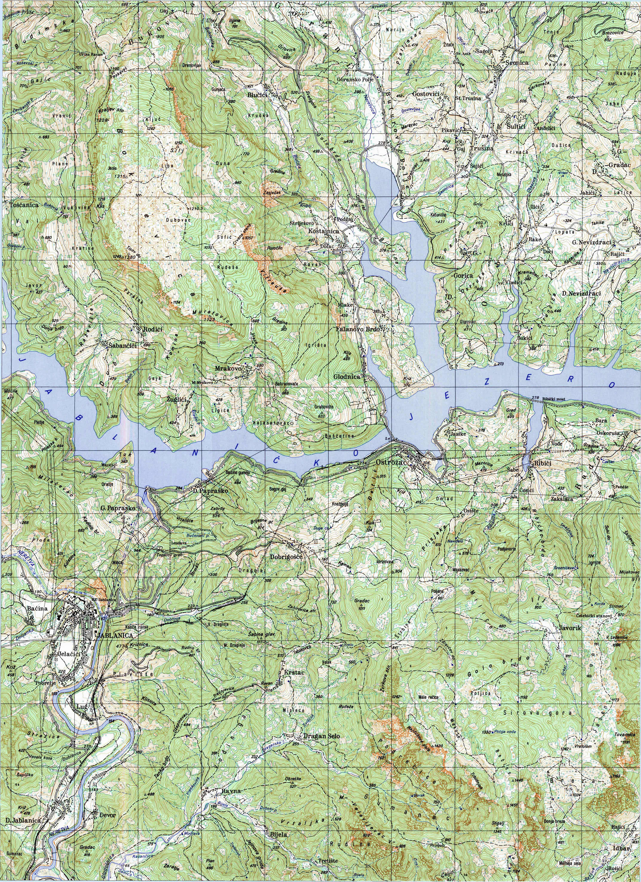  topografska karta BiH 25000 JNA  jablanica