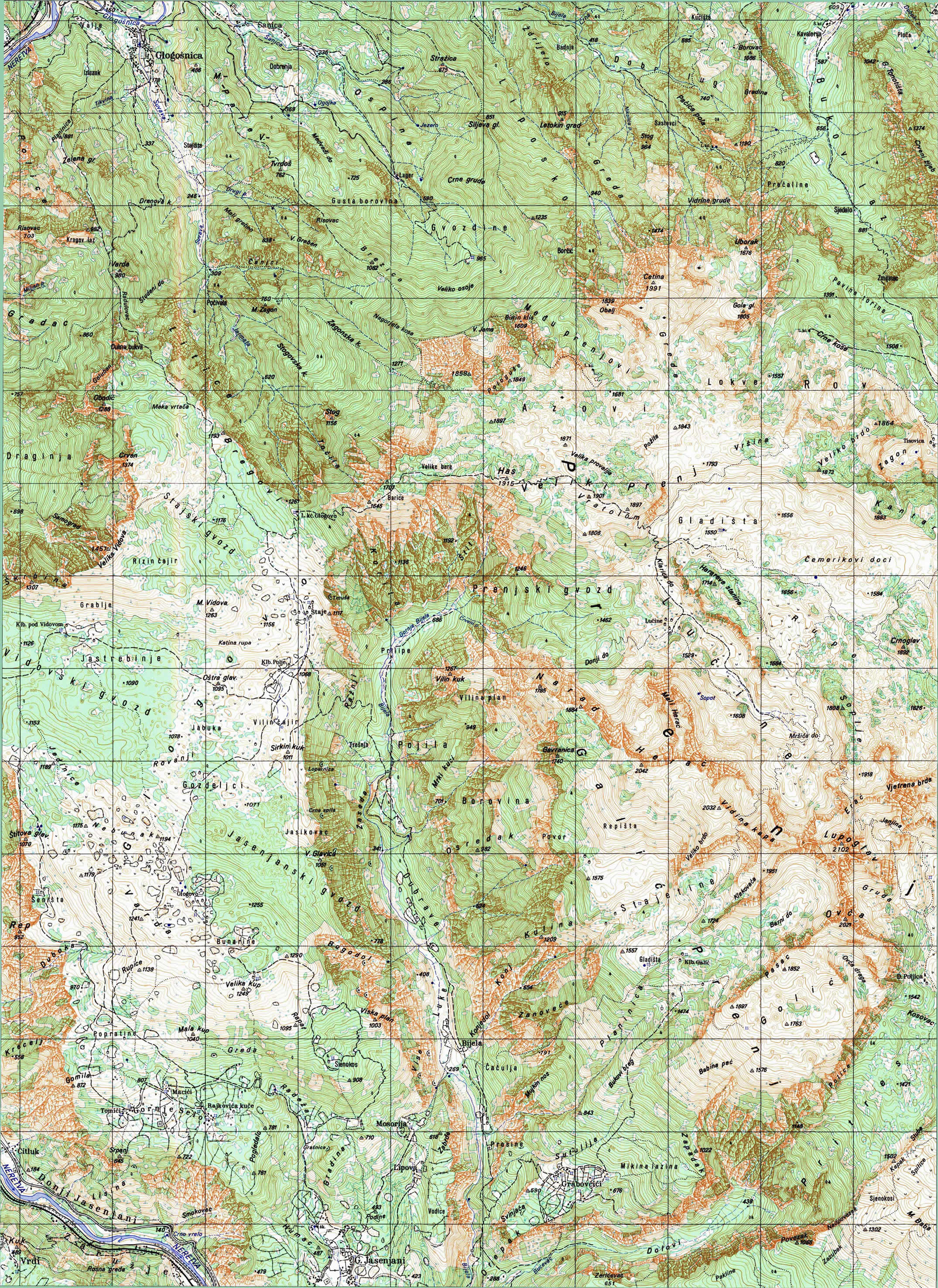  topografska karta BiH 25000 JNA  glogosnica