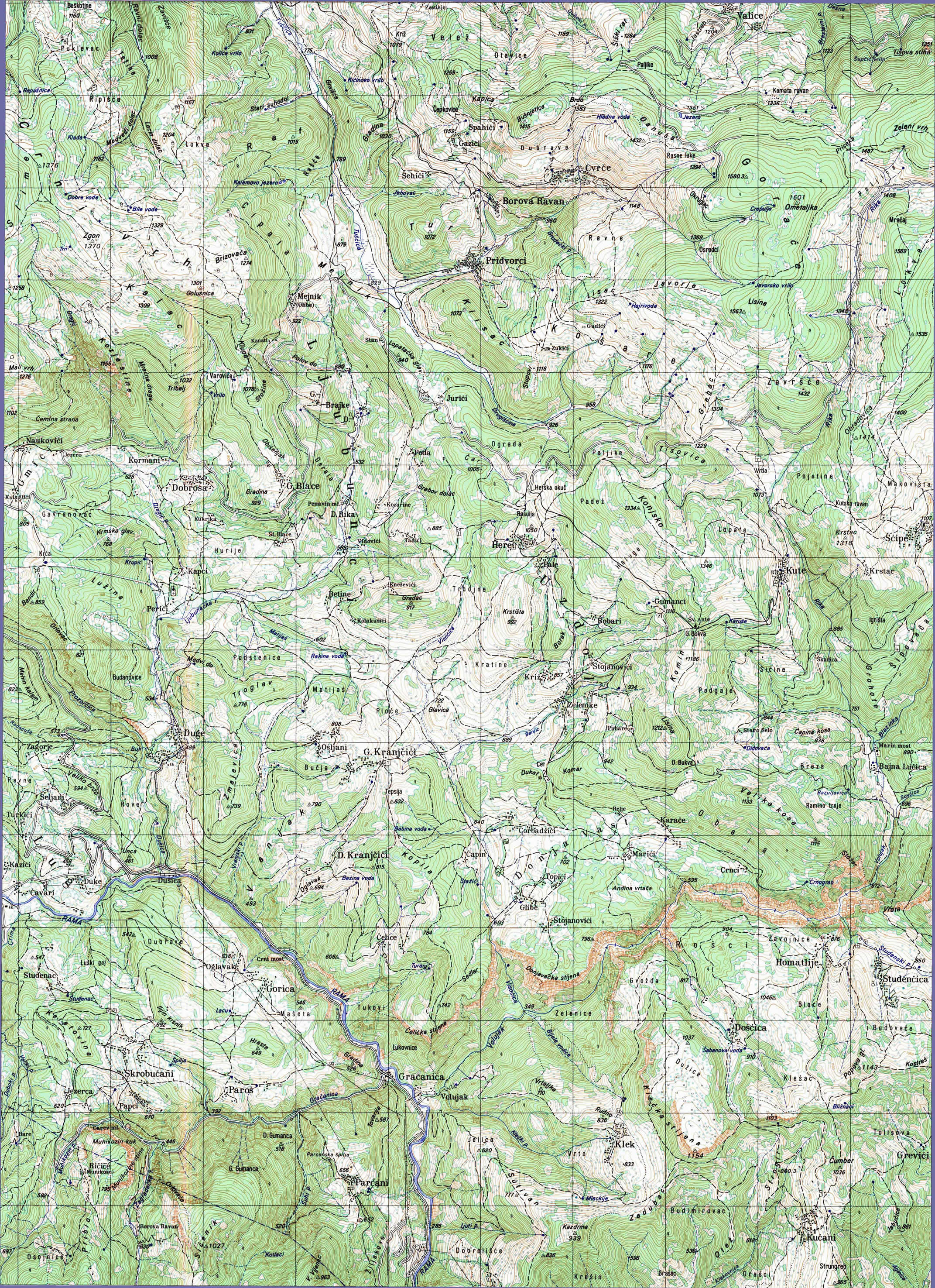  topografska karta BiH 25000 JNA  parcani