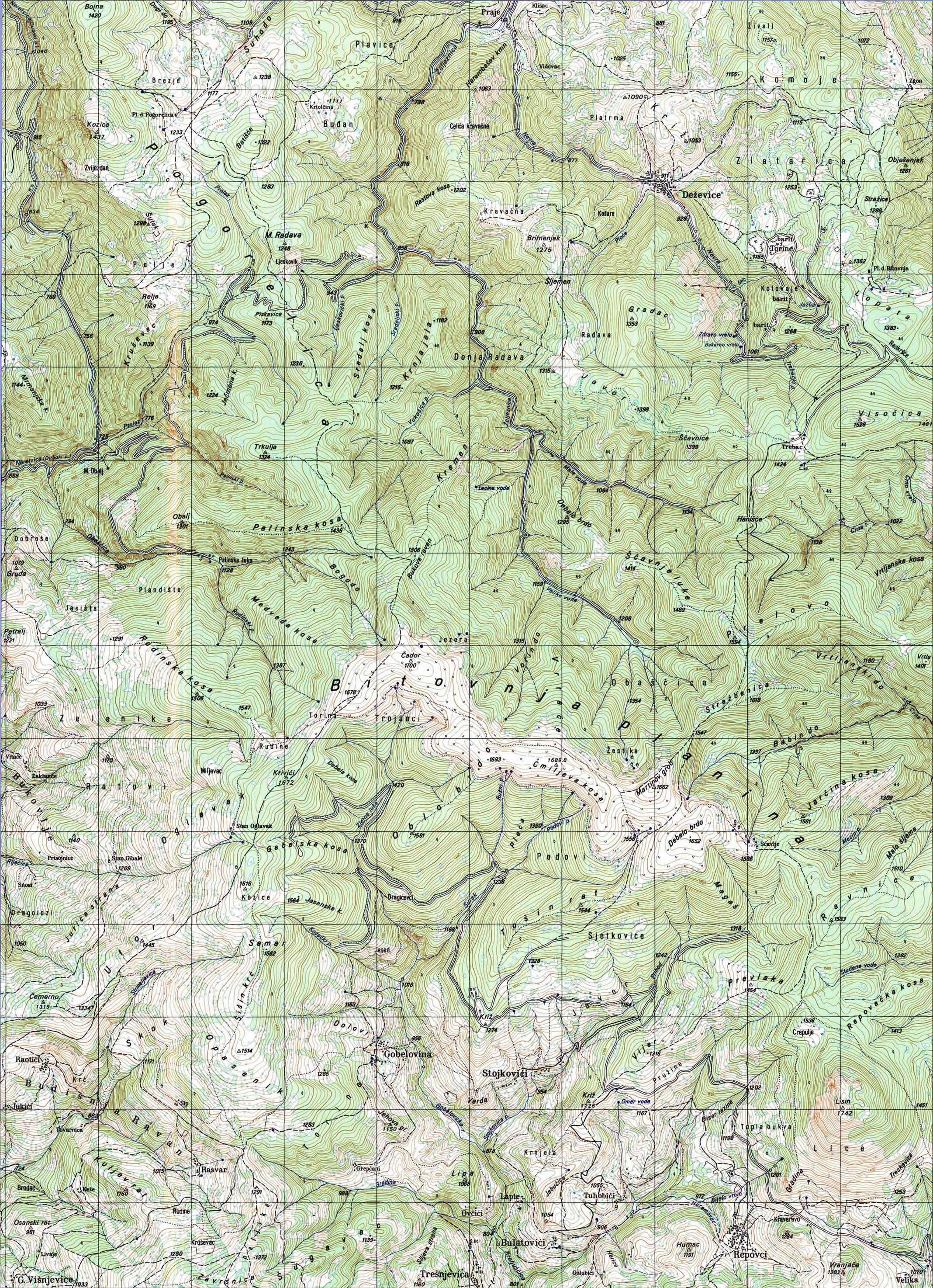  topografska karta BiH 25000 JNA  lisnja sever