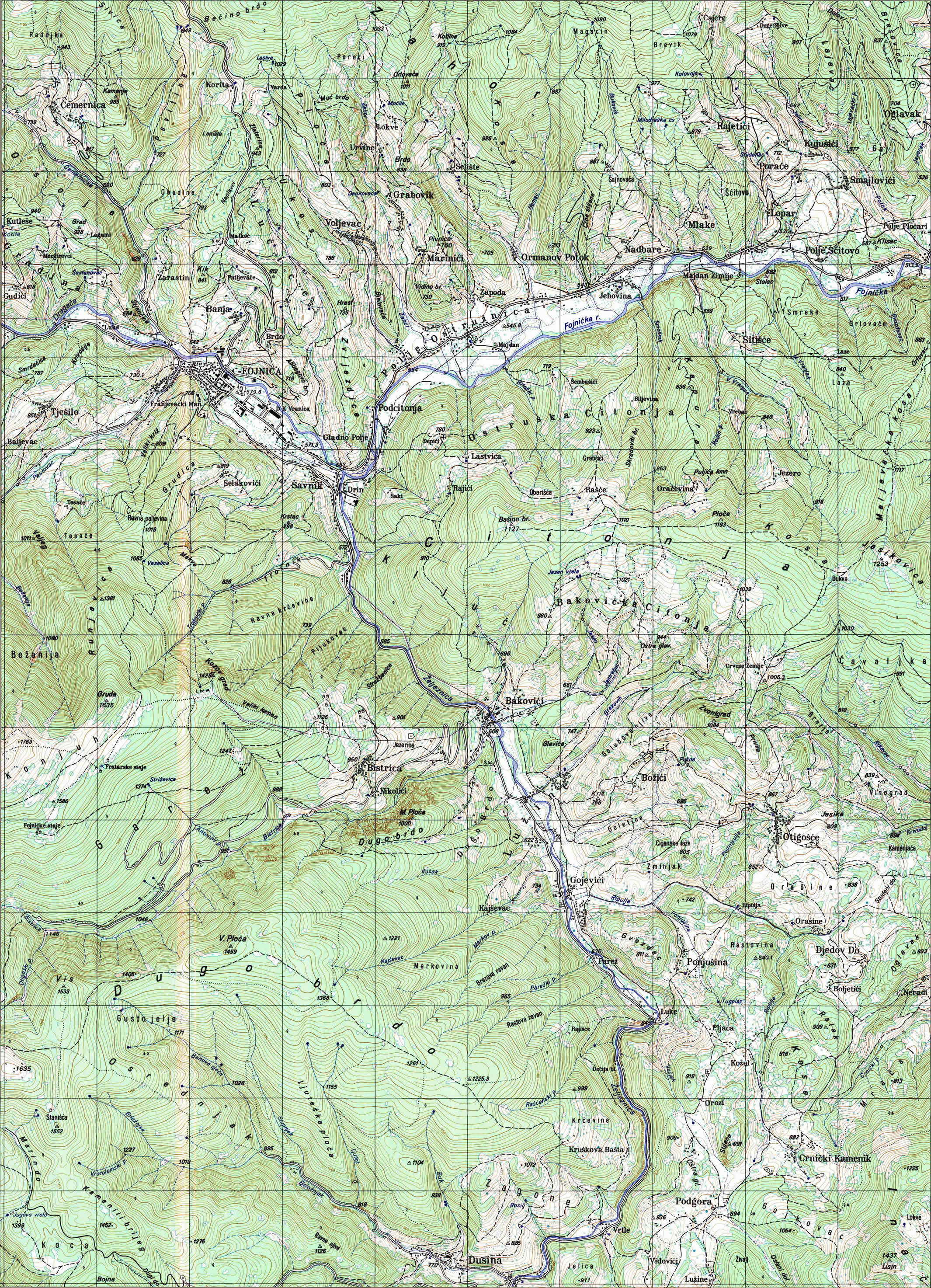 topografska karta BiH 25000 JNA  fojnica