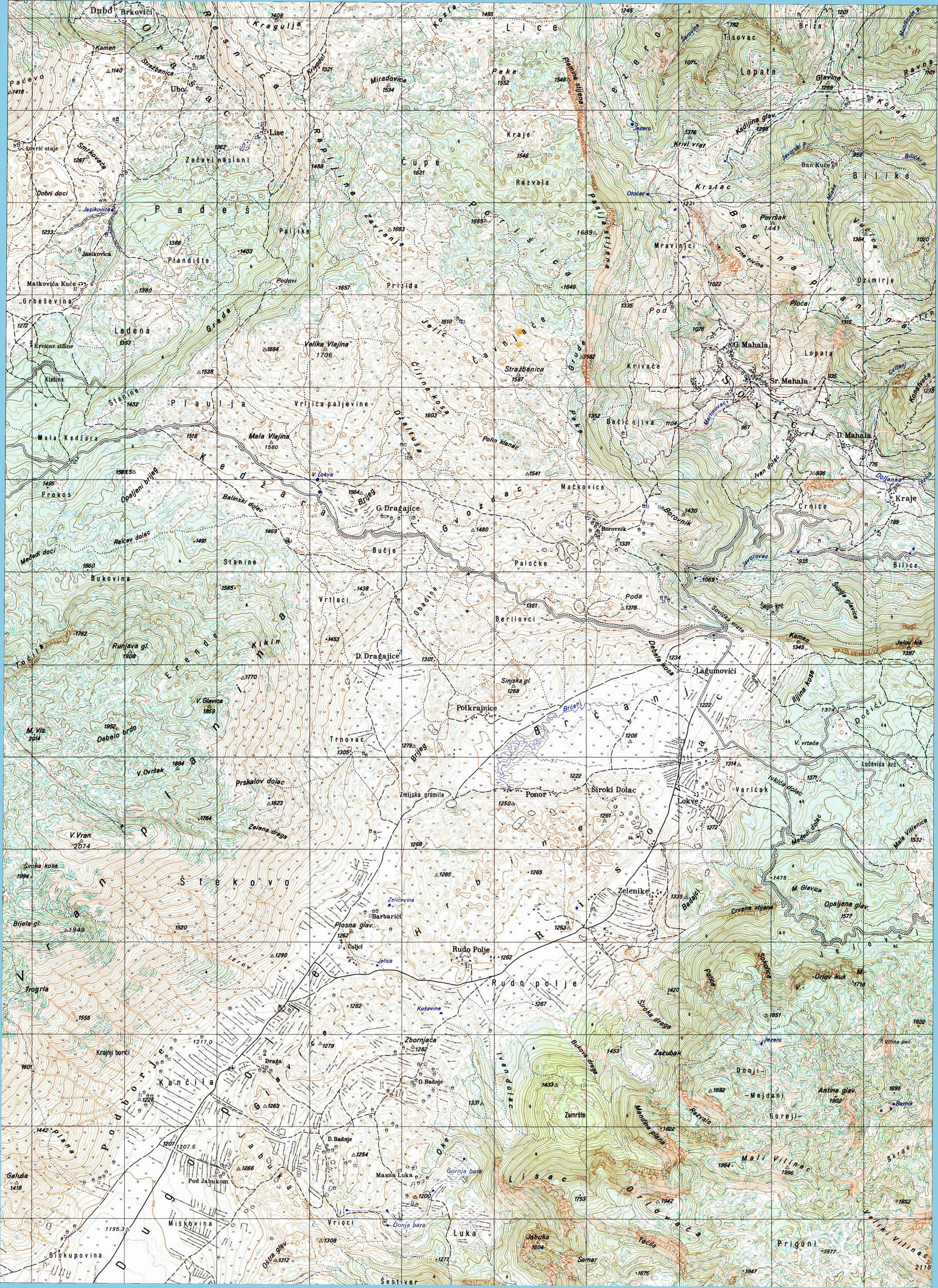  topografska karta BiH 25000 JNA  dugo polje