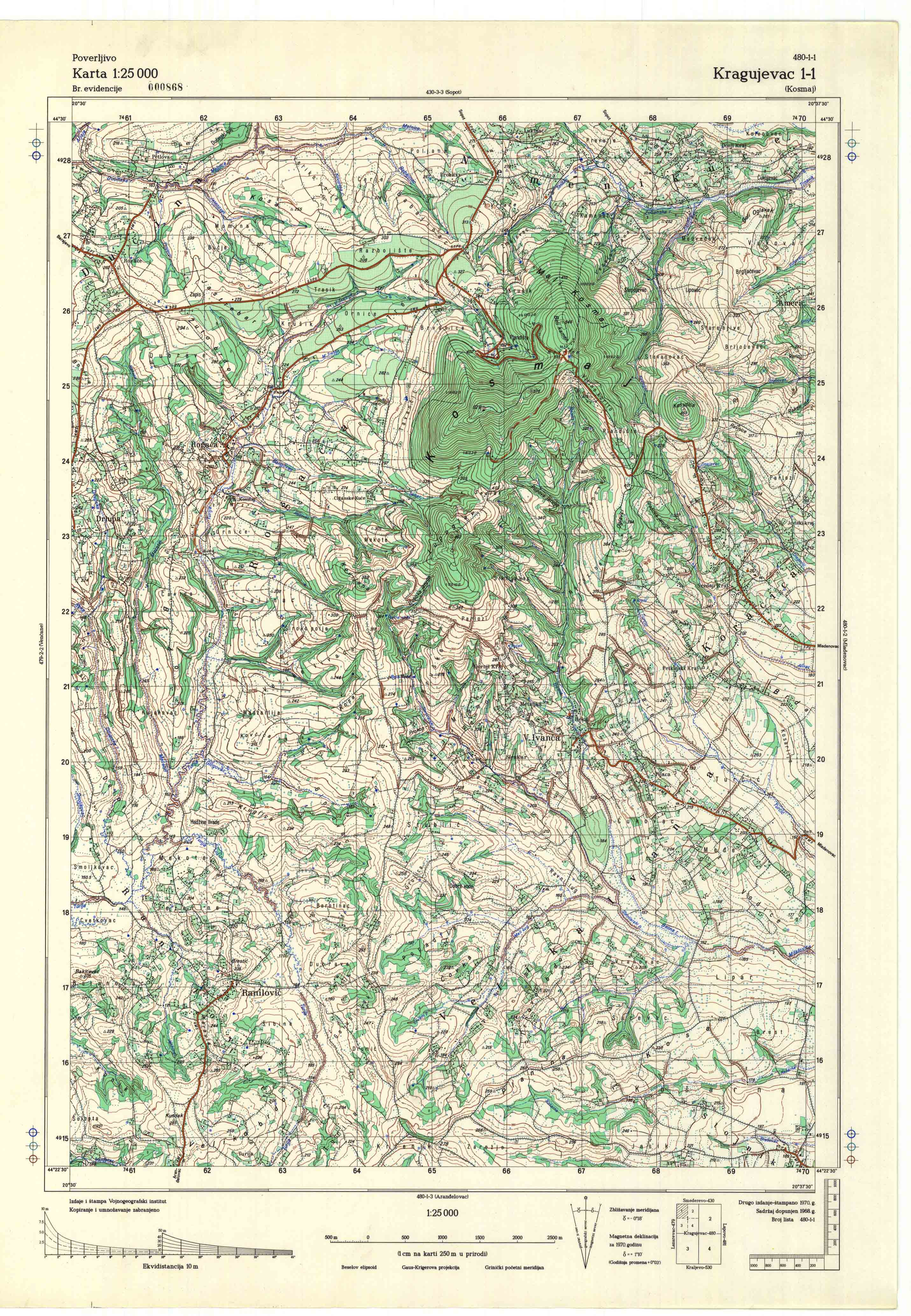  topografska karta srbije 25000 JNA  Kragujevac