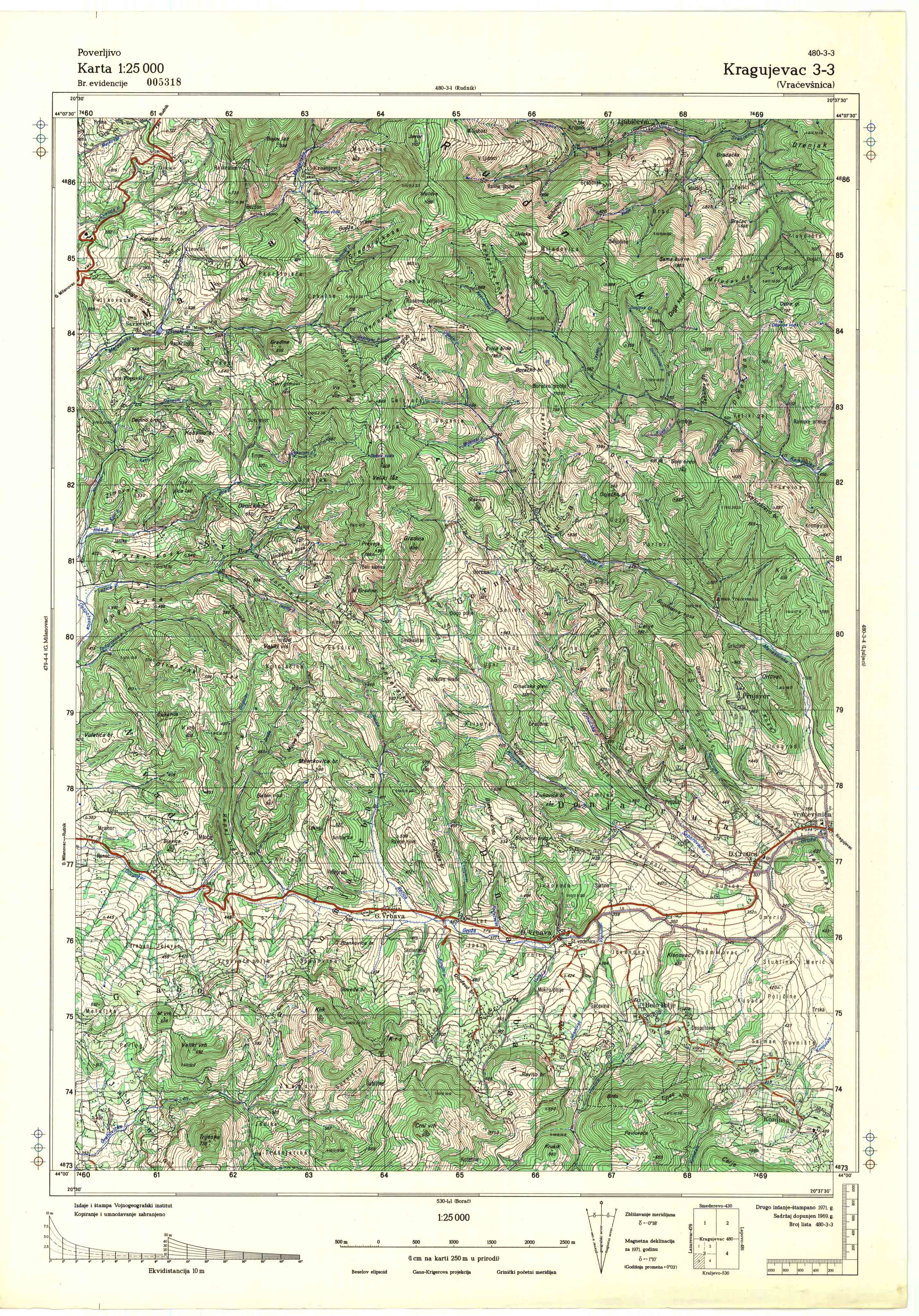  topografska karta srbije 25000 JNA  Kragujevac