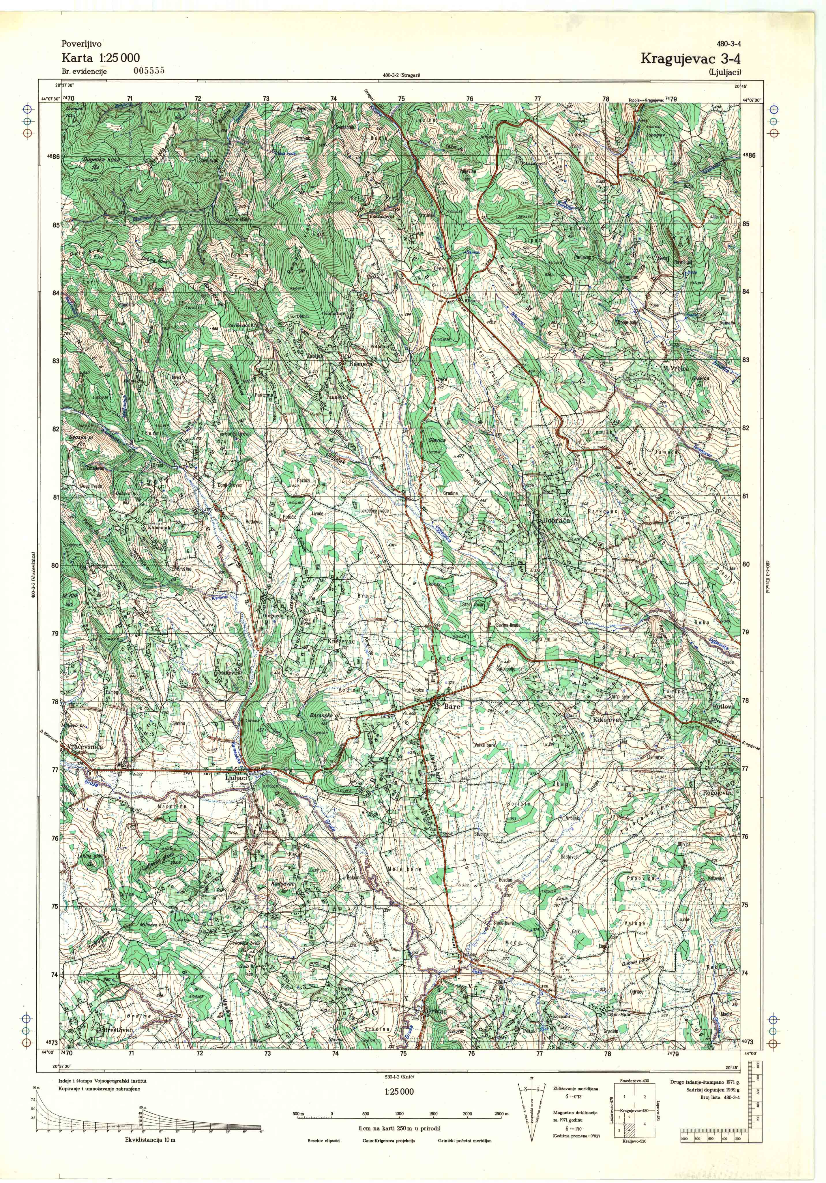  topografska karta srbije 25000 JNA  Kragujevac
