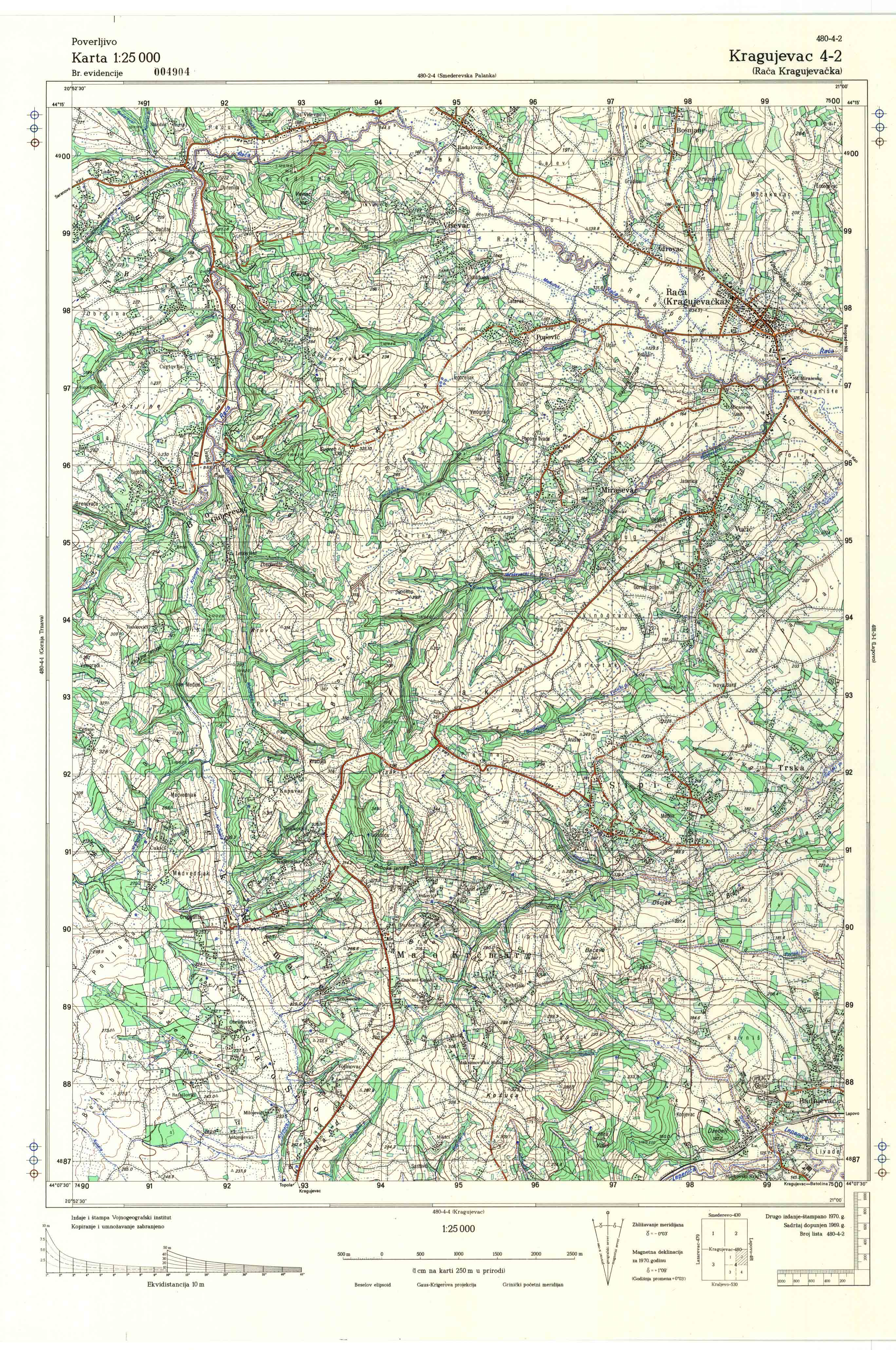  topografska karta srbije 25000 JNA  Kragujevac