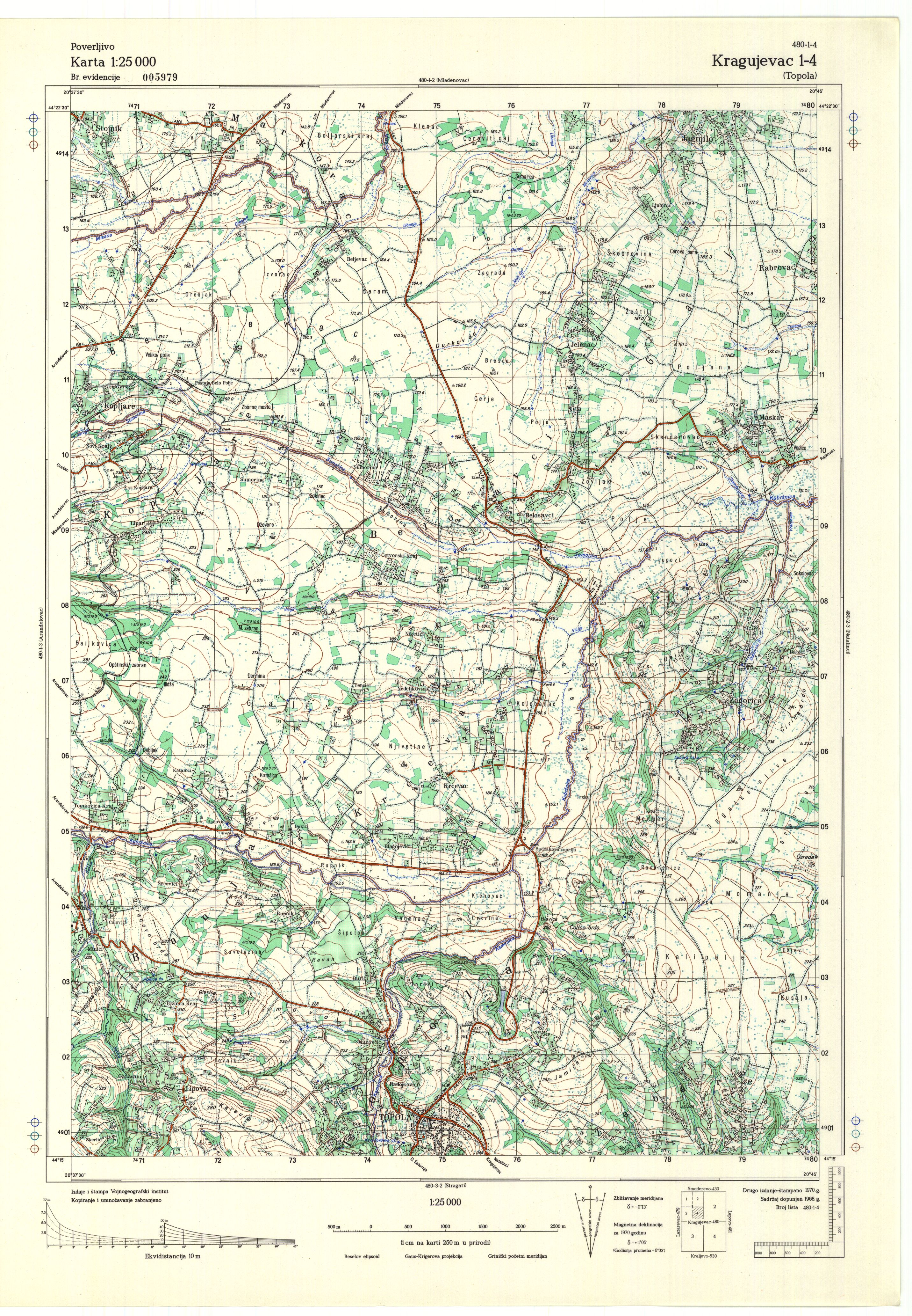  topografska karta srbije 25000 JNA  Kragujevac