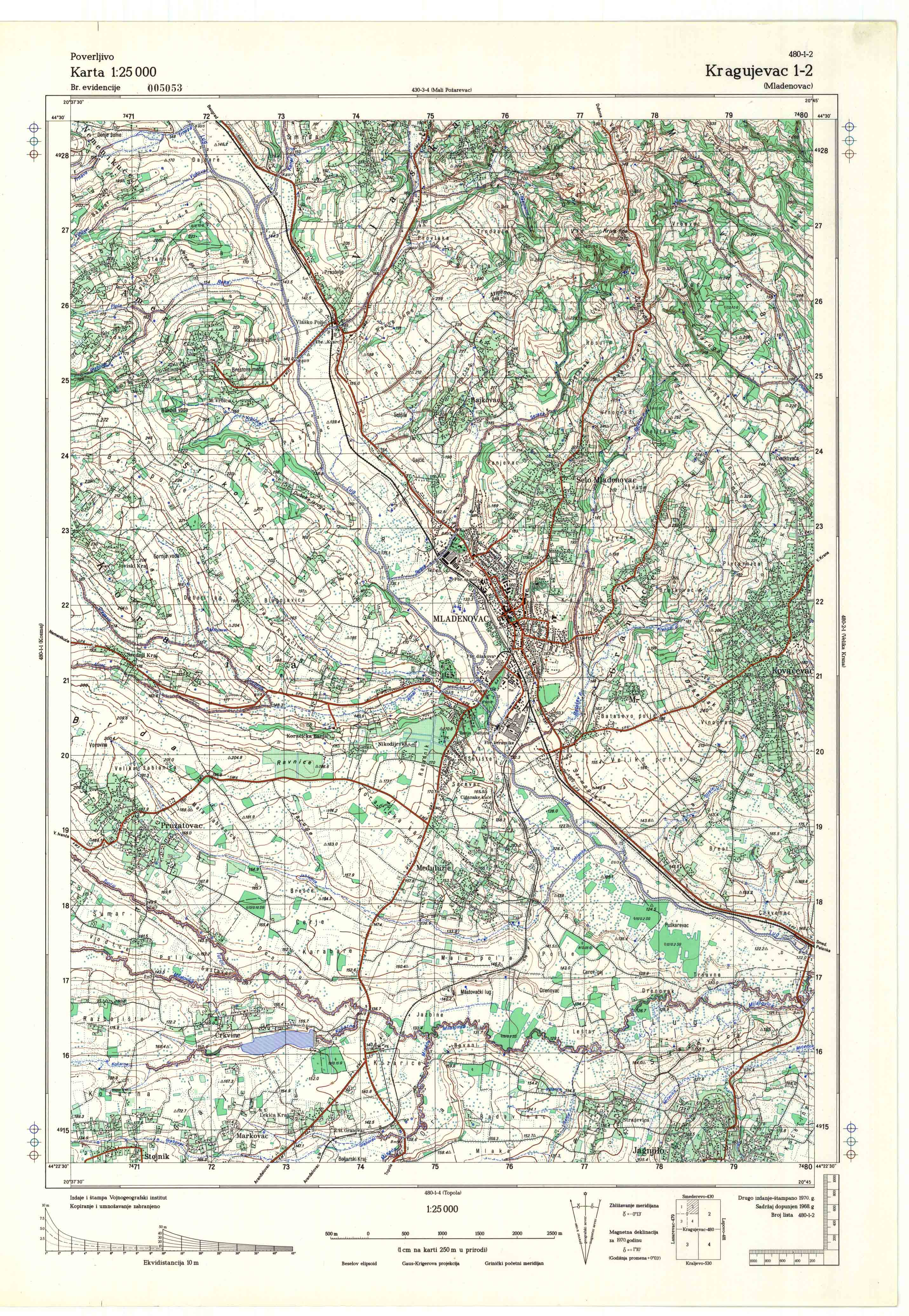  topografska karta srbije 25000 JNA  Kragujevac