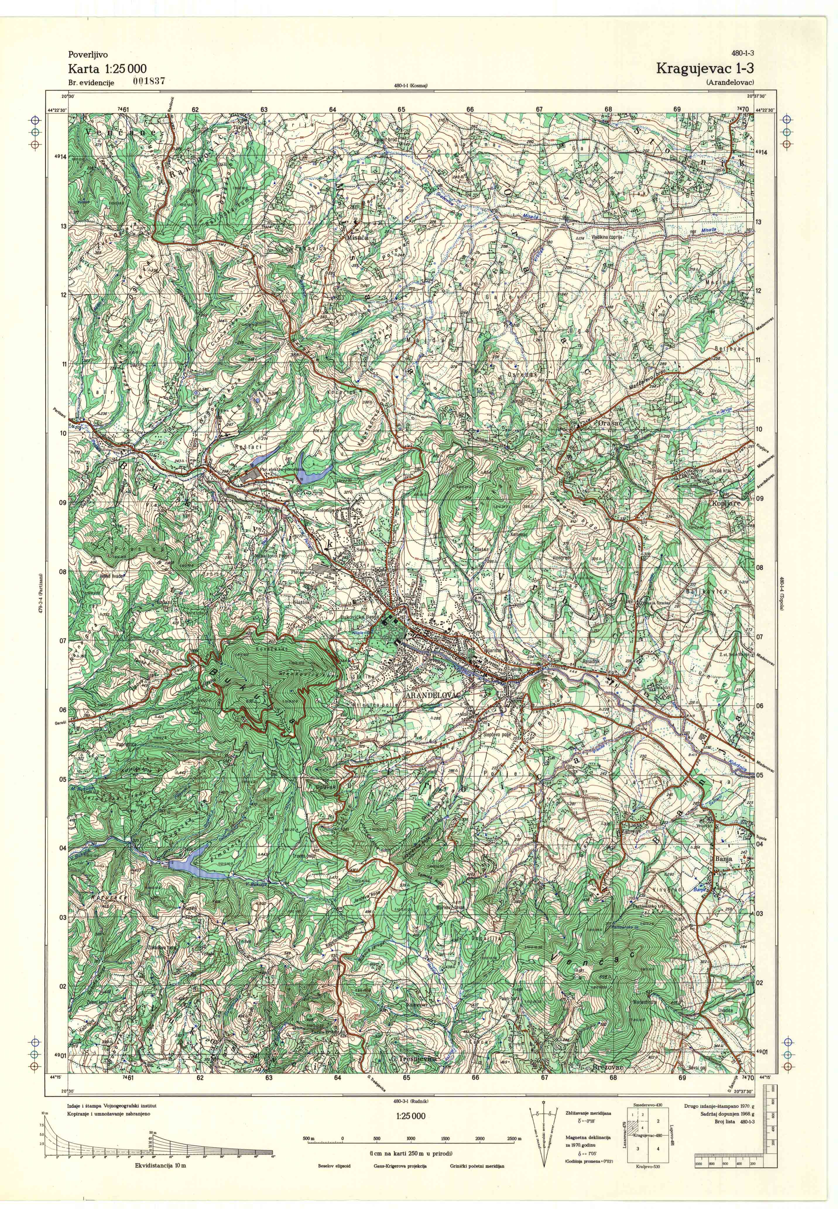  topografska karta srbije 25000 JNA  Kragujevac