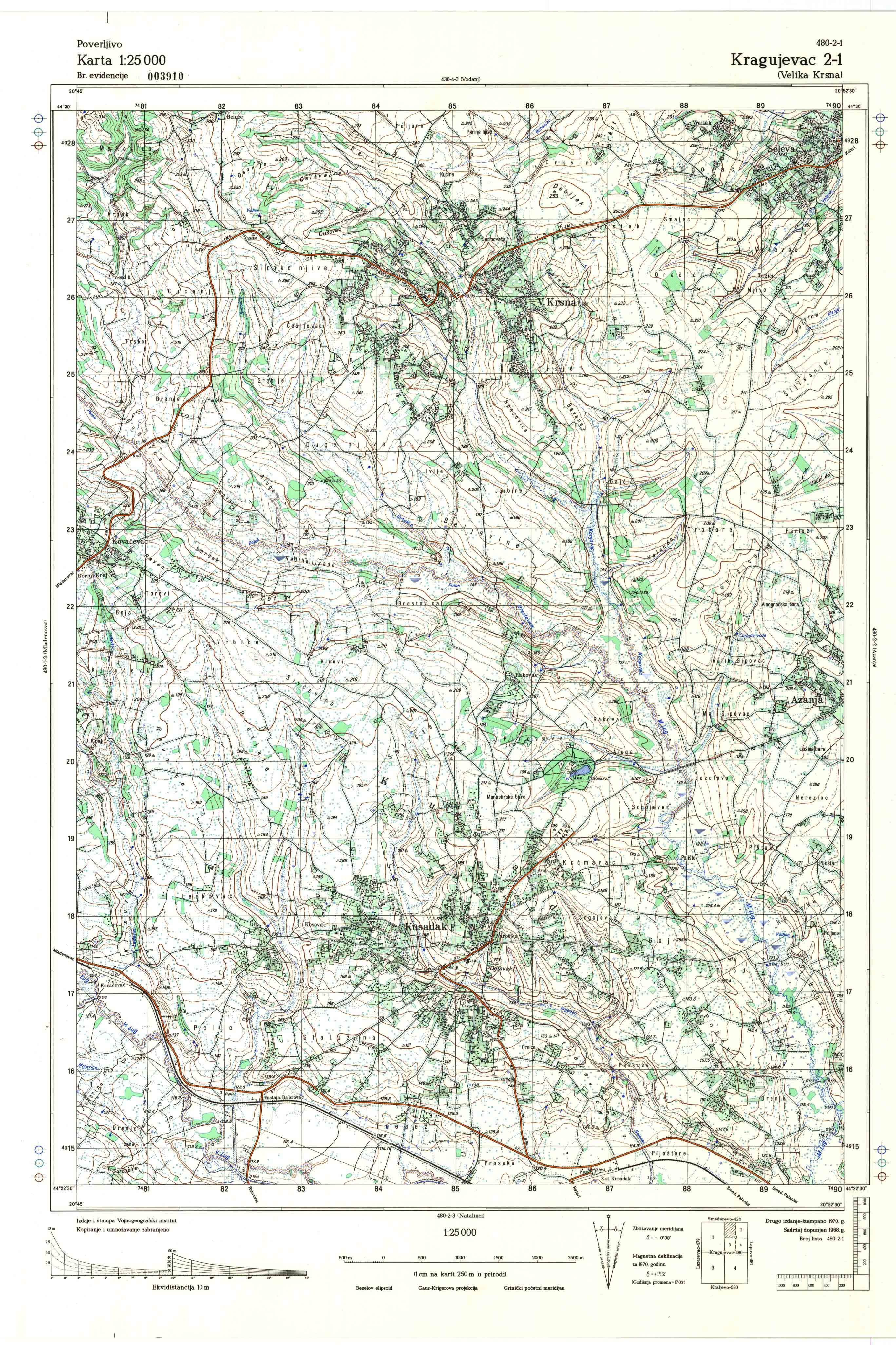  topografska karta srbije 25000 JNA  Kragujevac