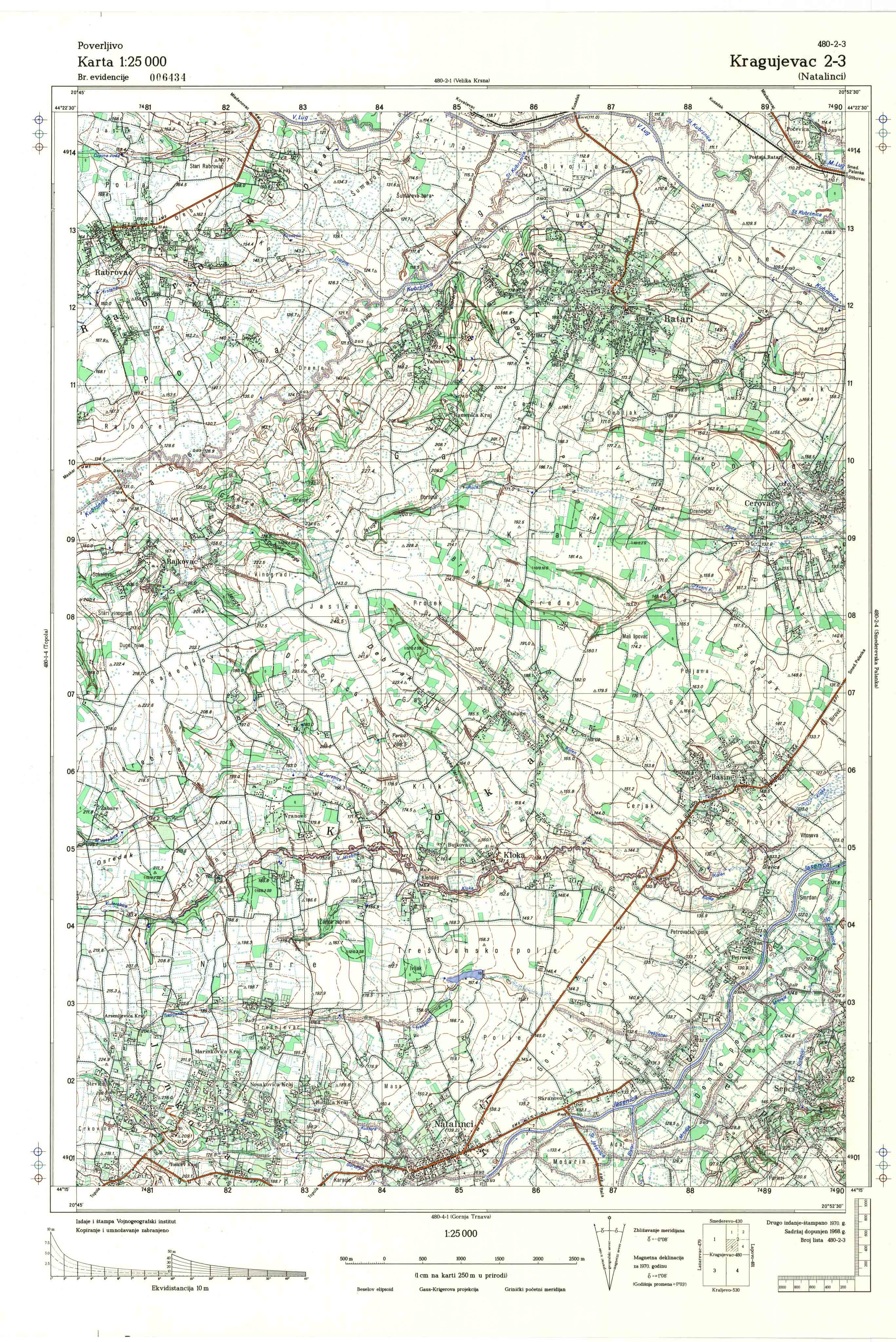  topografska karta srbije 25000 JNA  Kragujevac