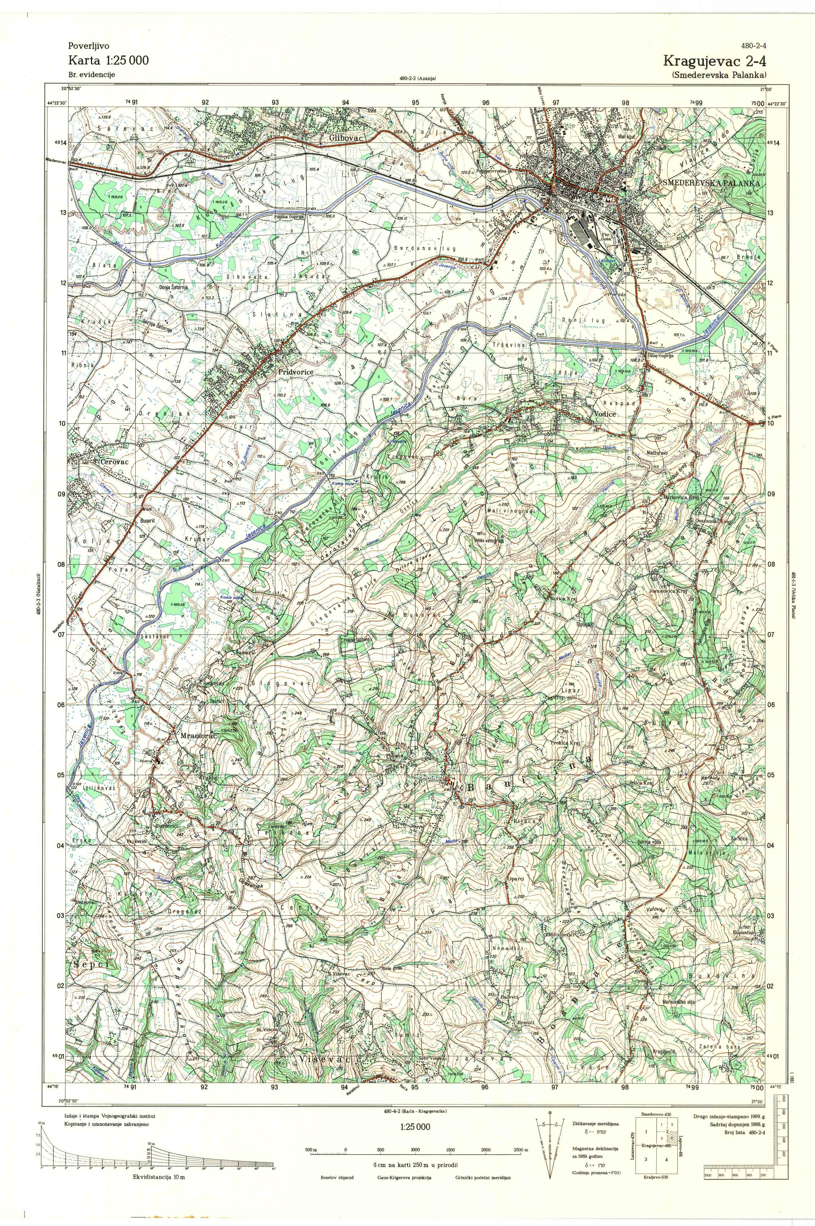  topografska karta srbije 25000 JNA  Kragujevac
