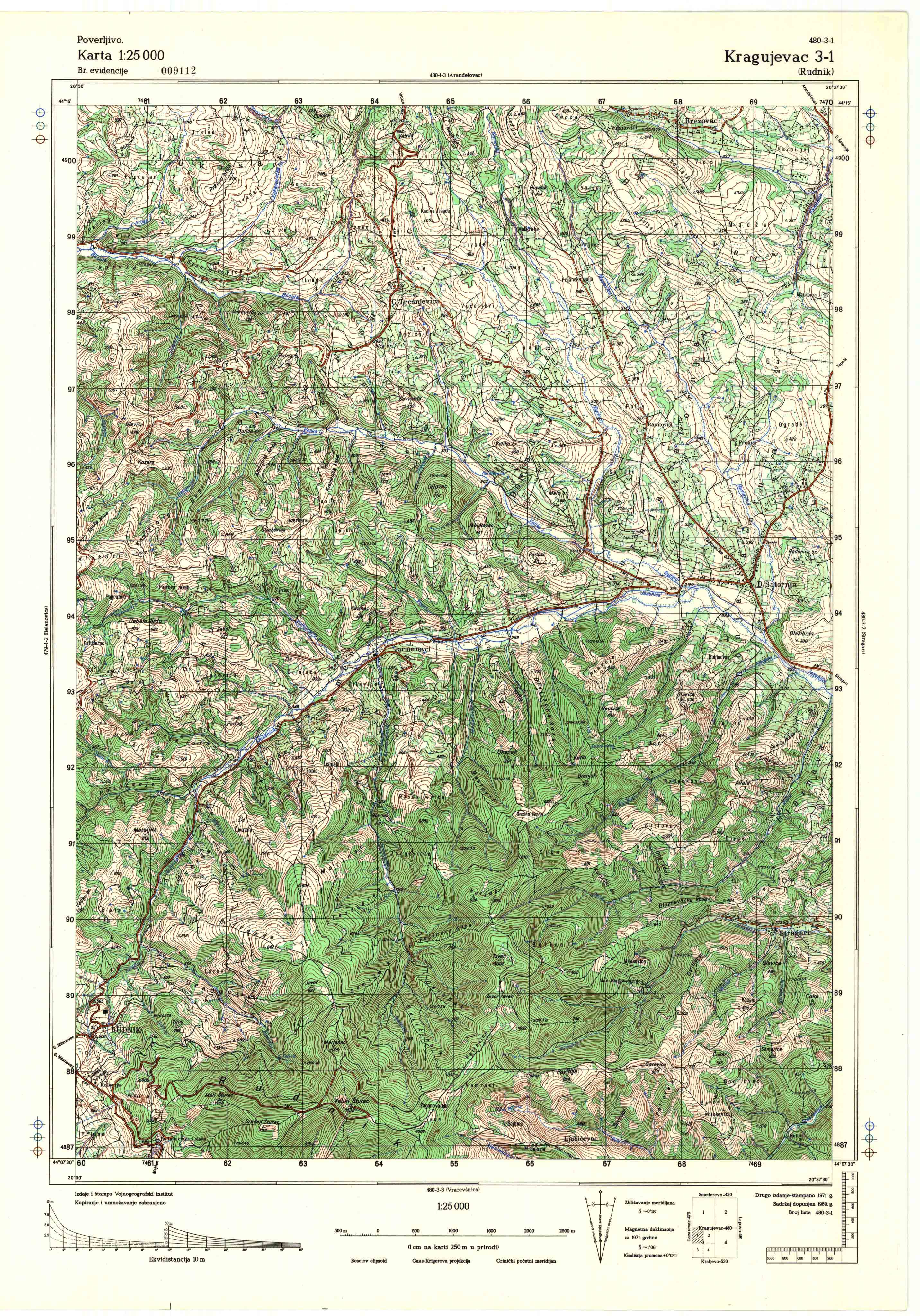  topografska karta srbije 25000 JNA  Kragujevac