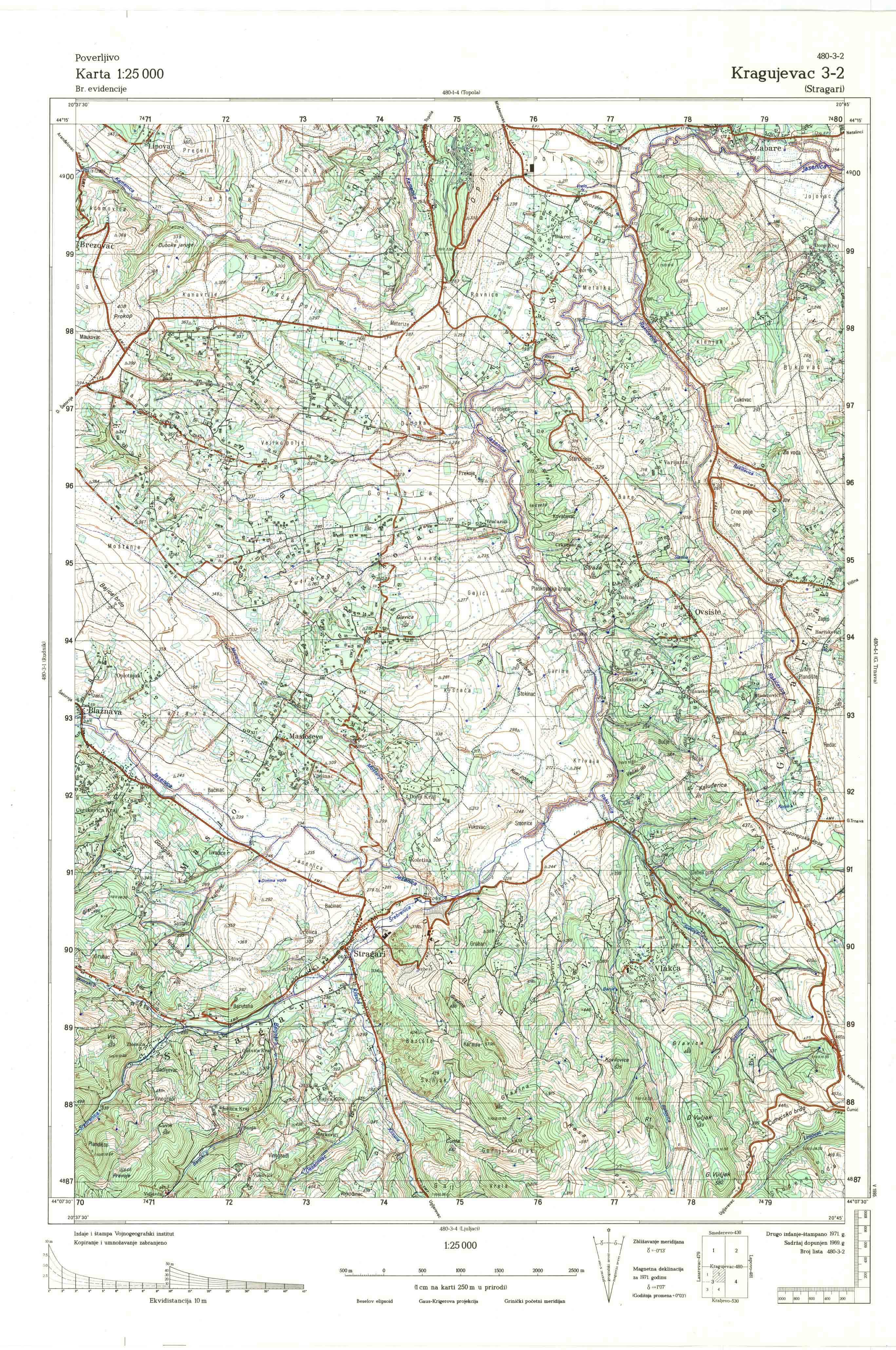  topografska karta srbije 25000 JNA  Kragujevac