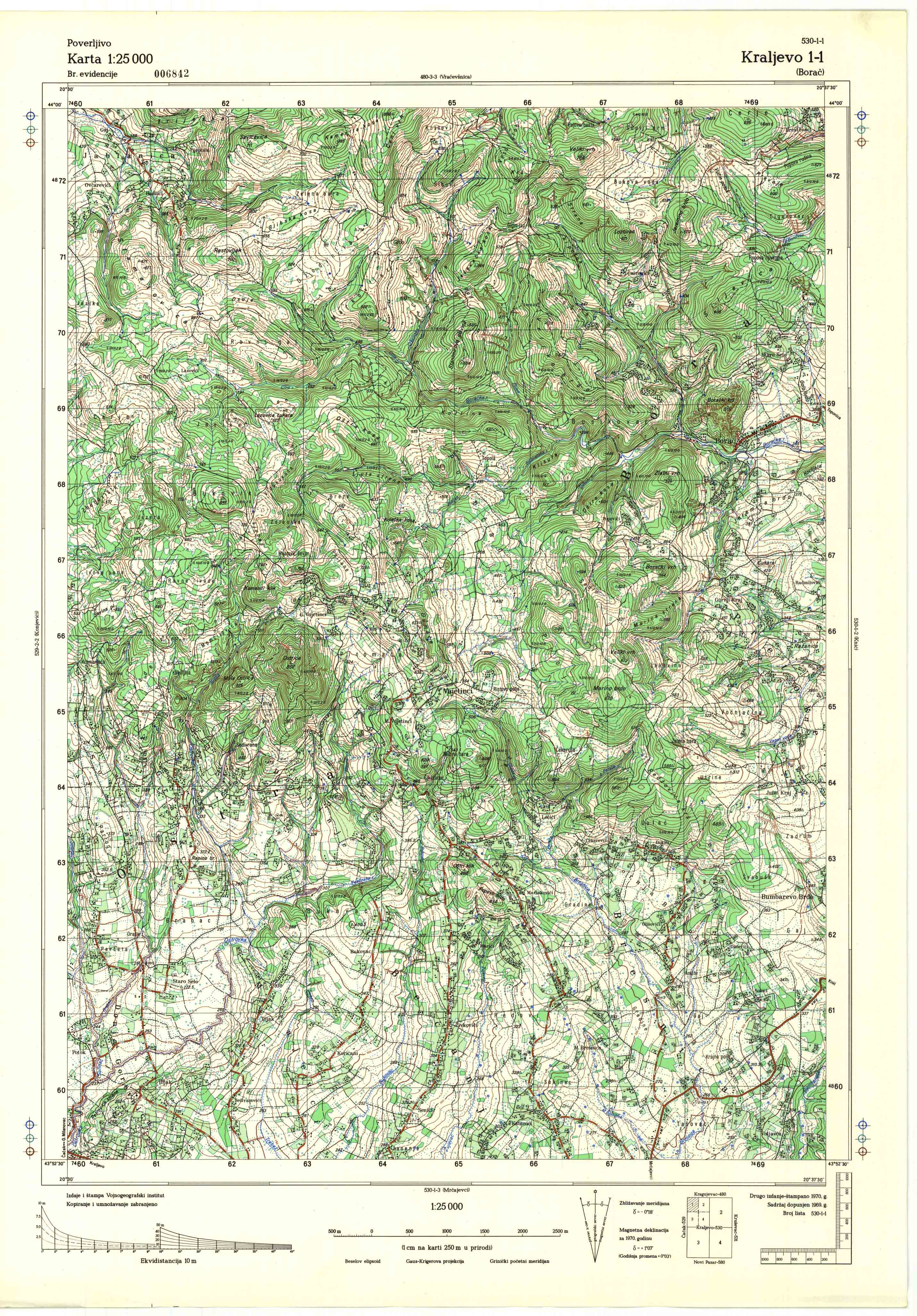  topografska karta srbije 25000 JNA  Kraljevo