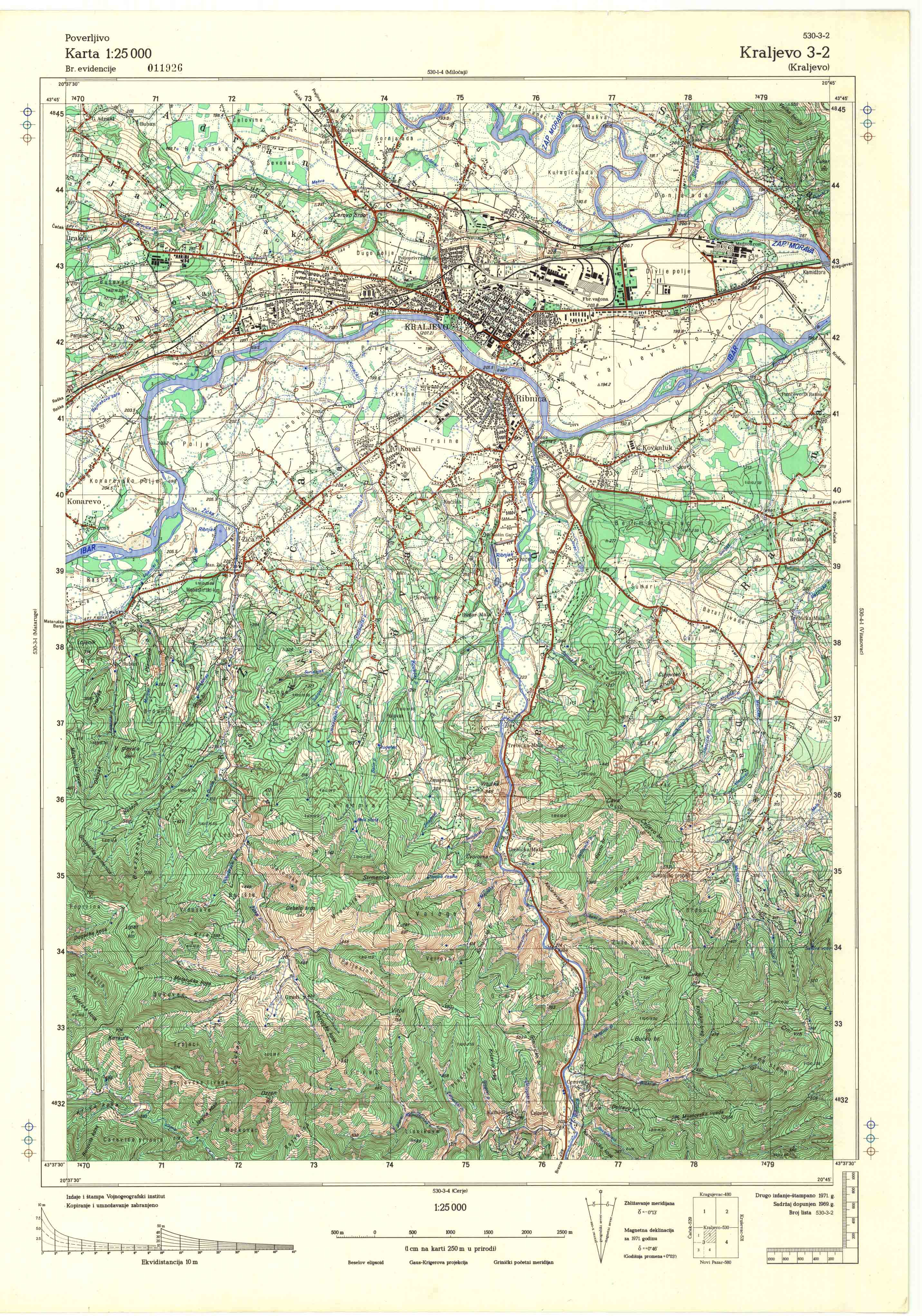  topografska karta srbije 25000 JNA  Kraljevo