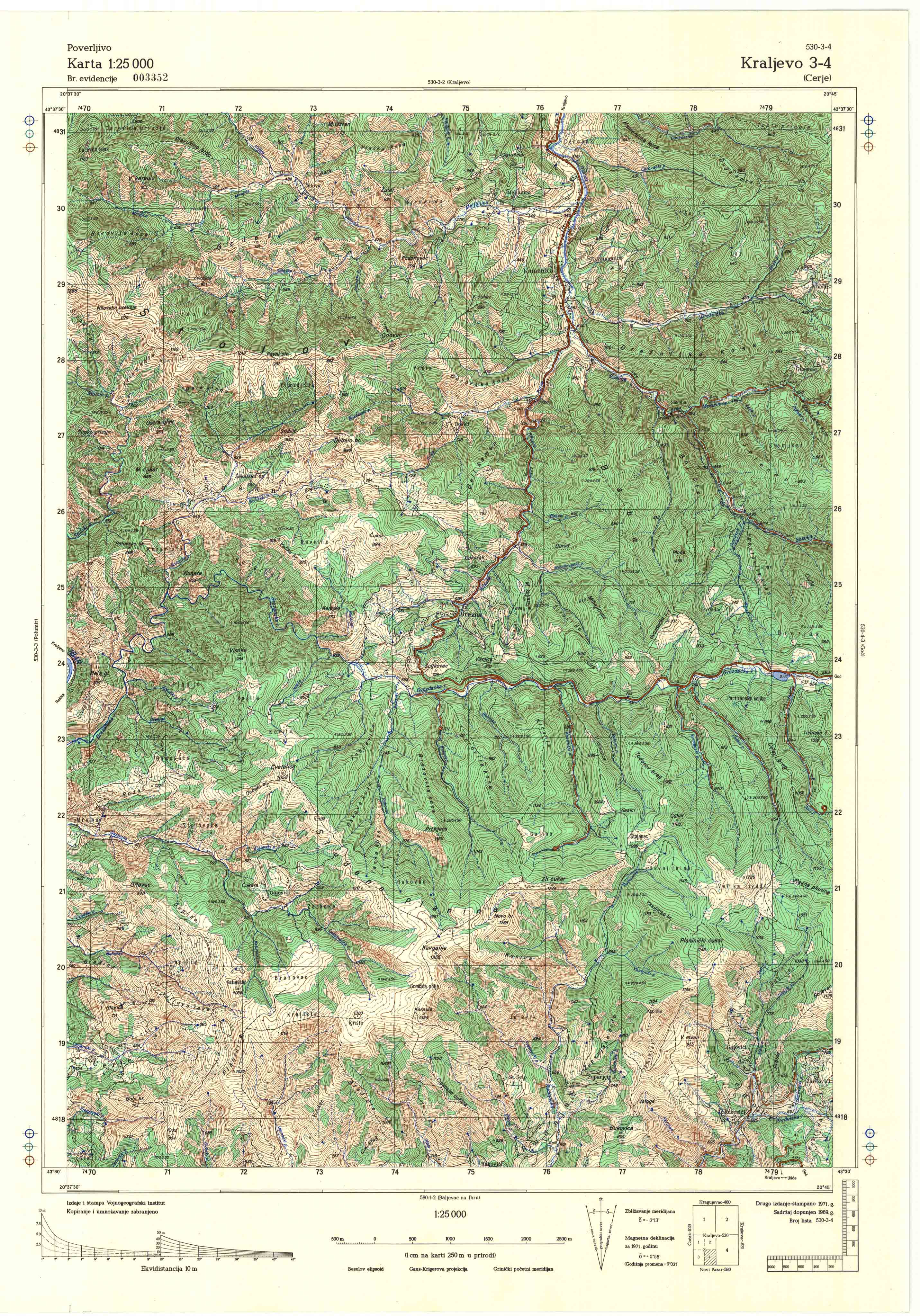  topografska karta srbije 25000 JNA  Kraljevo