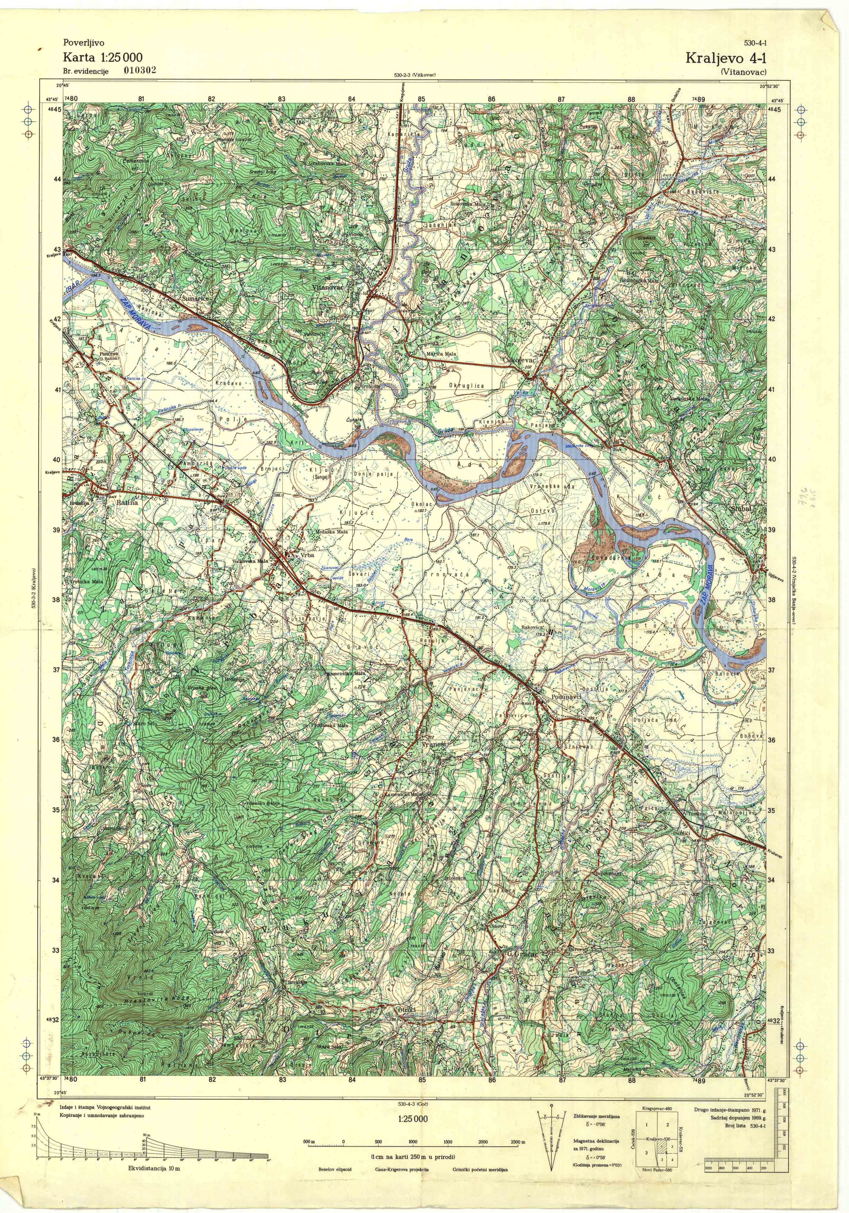  topografska karta srbije 25000 JNA  Kraljevo