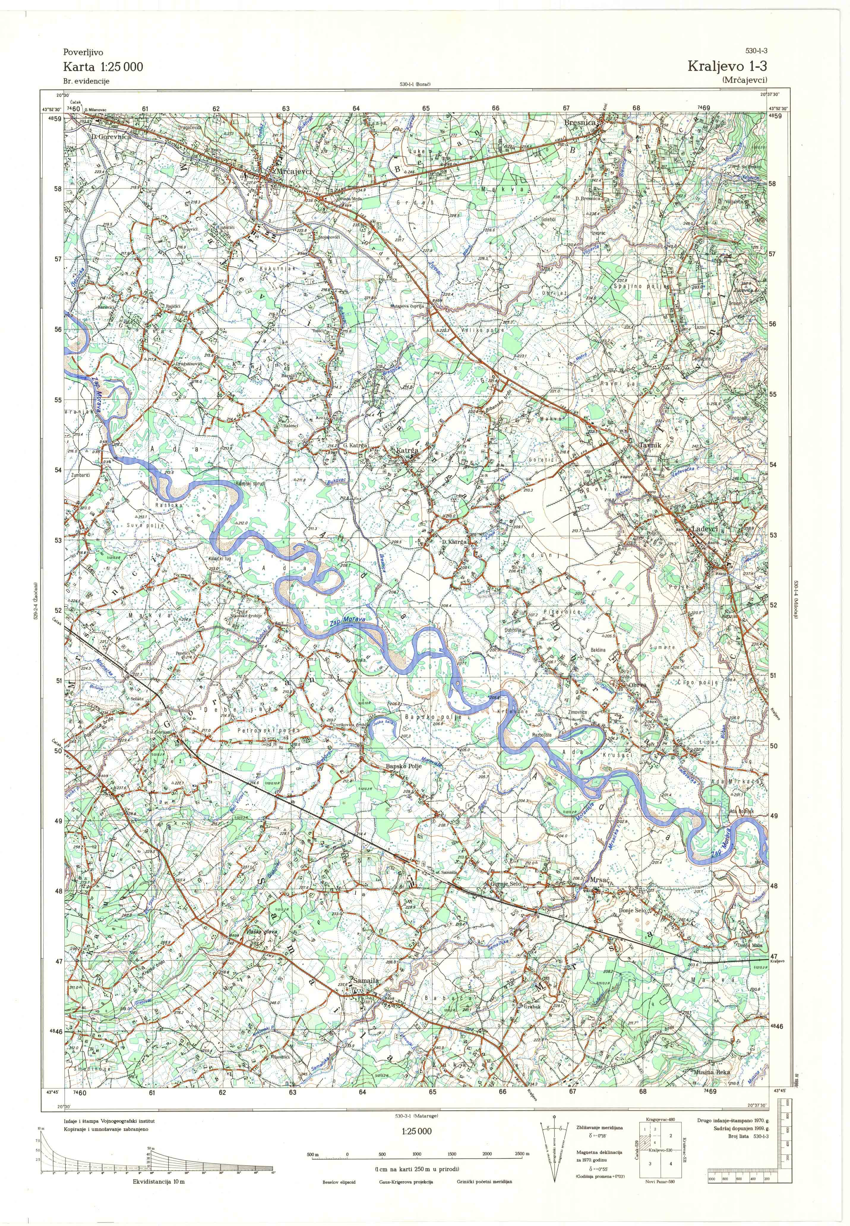  topografska karta srbije 25000 JNA  Kraljevo