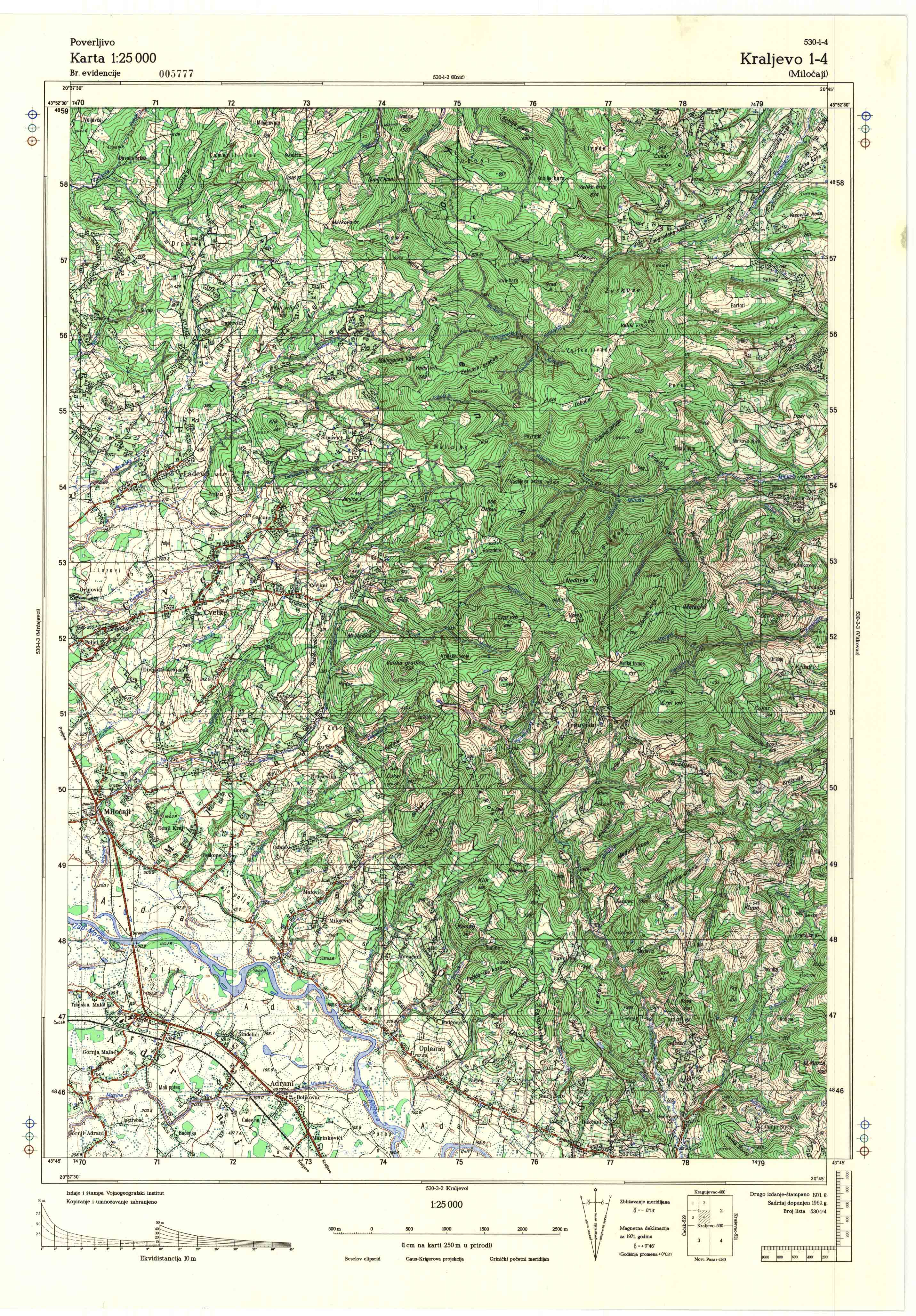  topografska karta srbije 25000 JNA  Kraljevo