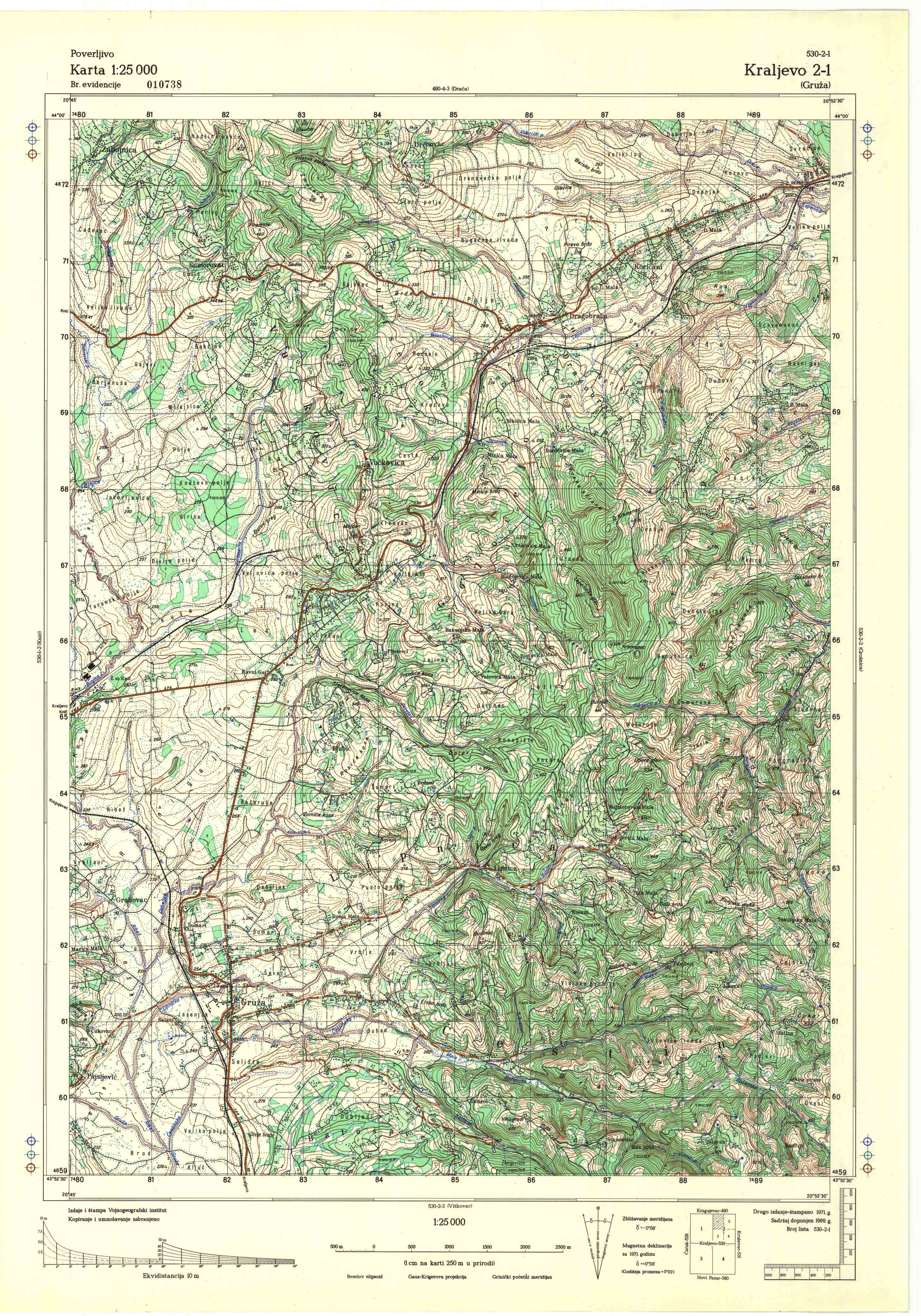  topografska karta srbije 25000 JNA  Kraljevo
