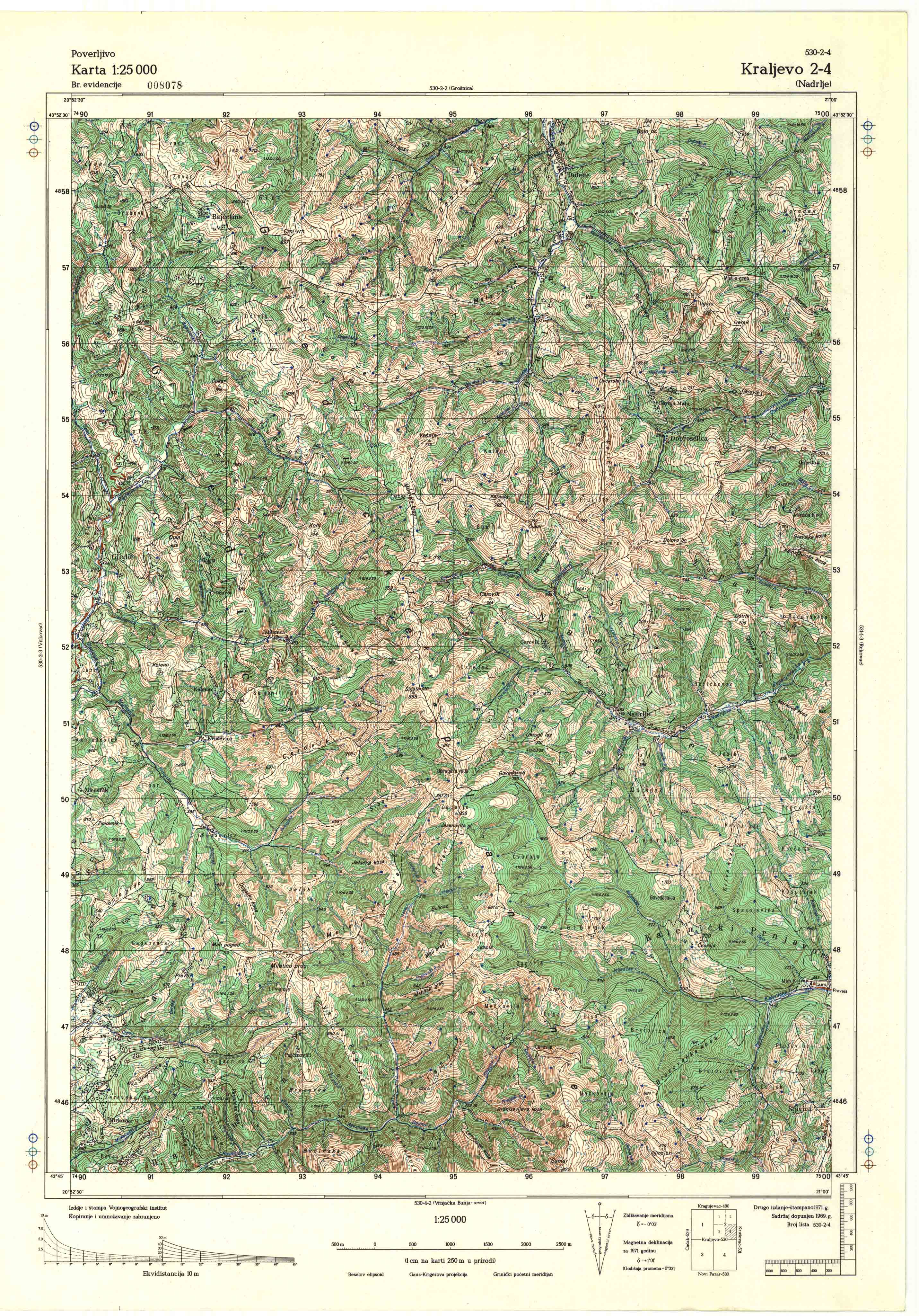  topografska karta srbije 25000 JNA  Kraljevo