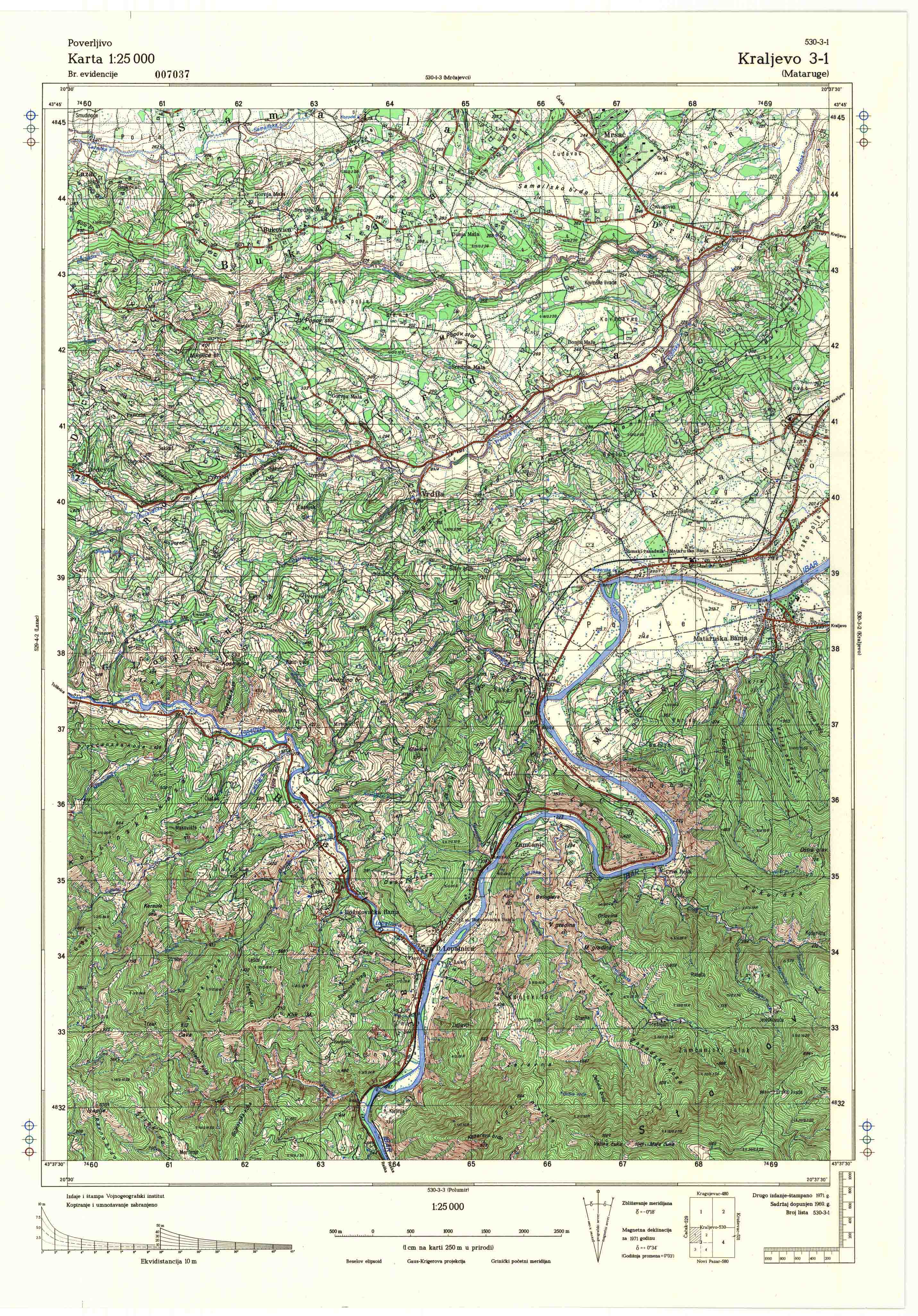  topografska karta srbije 25000 JNA  Kraljevo