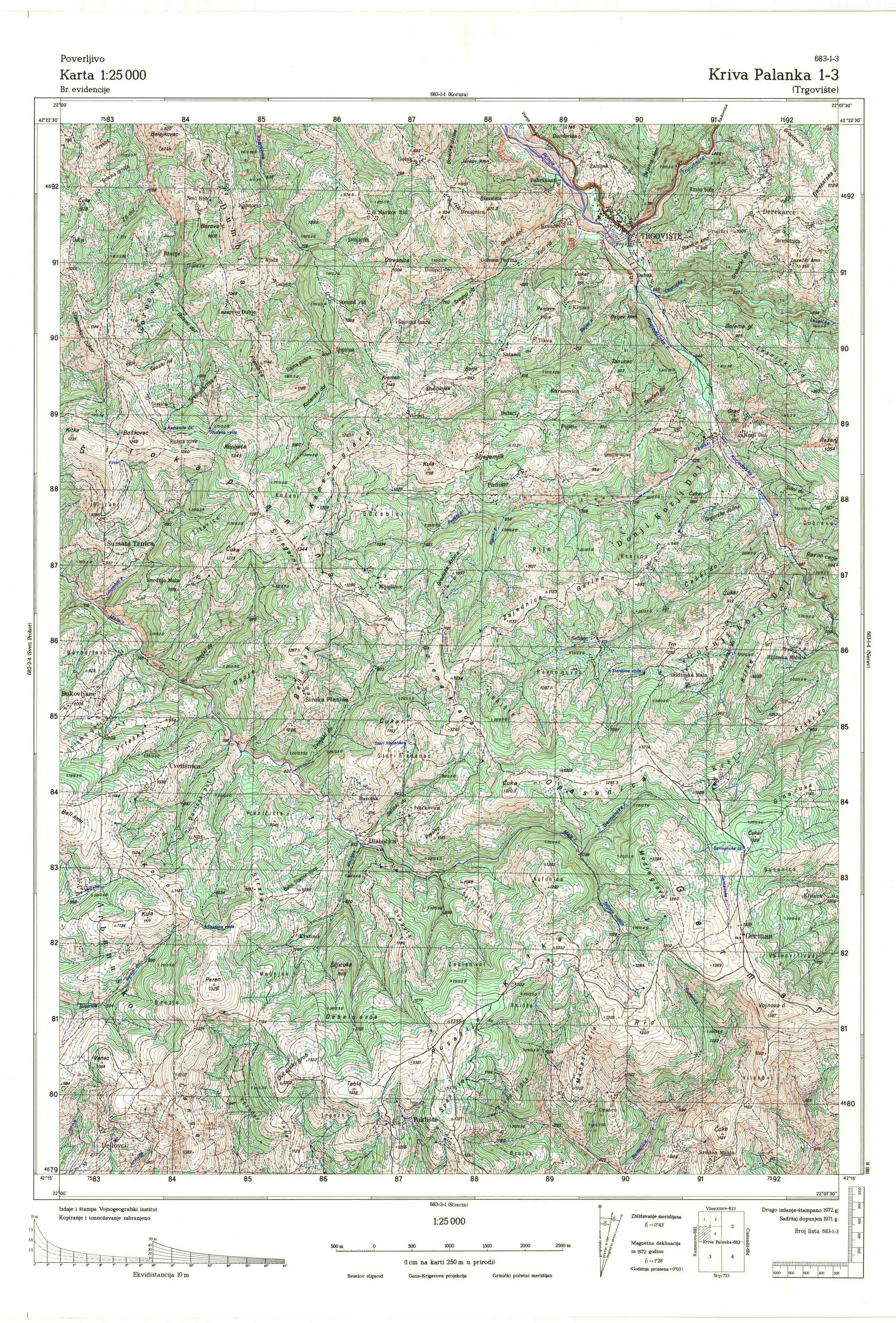  topografska karta makedonije 25000 JNA  Kriva Palanka