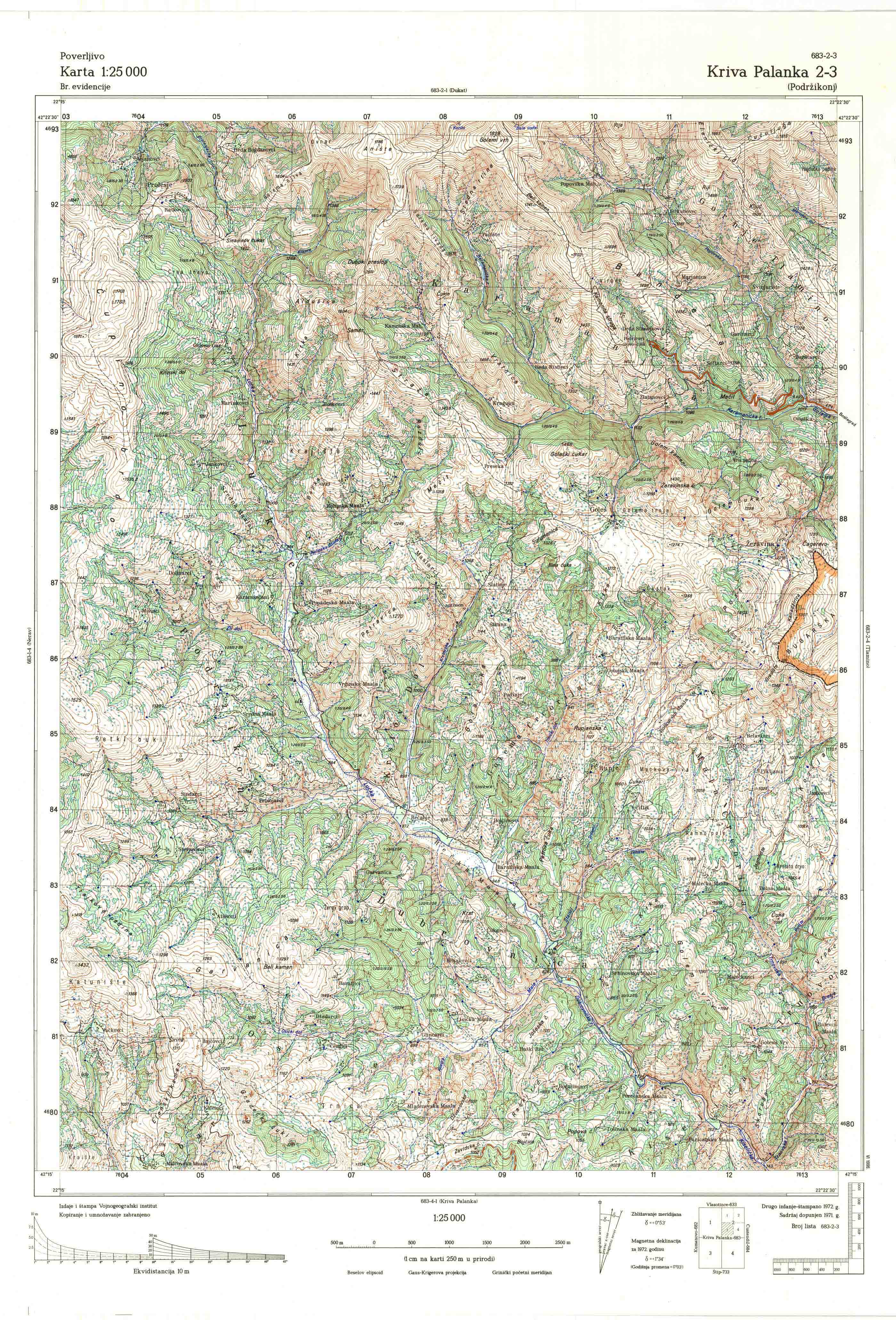  topografska karta makedonije 25000 JNA  Kriva Palanka