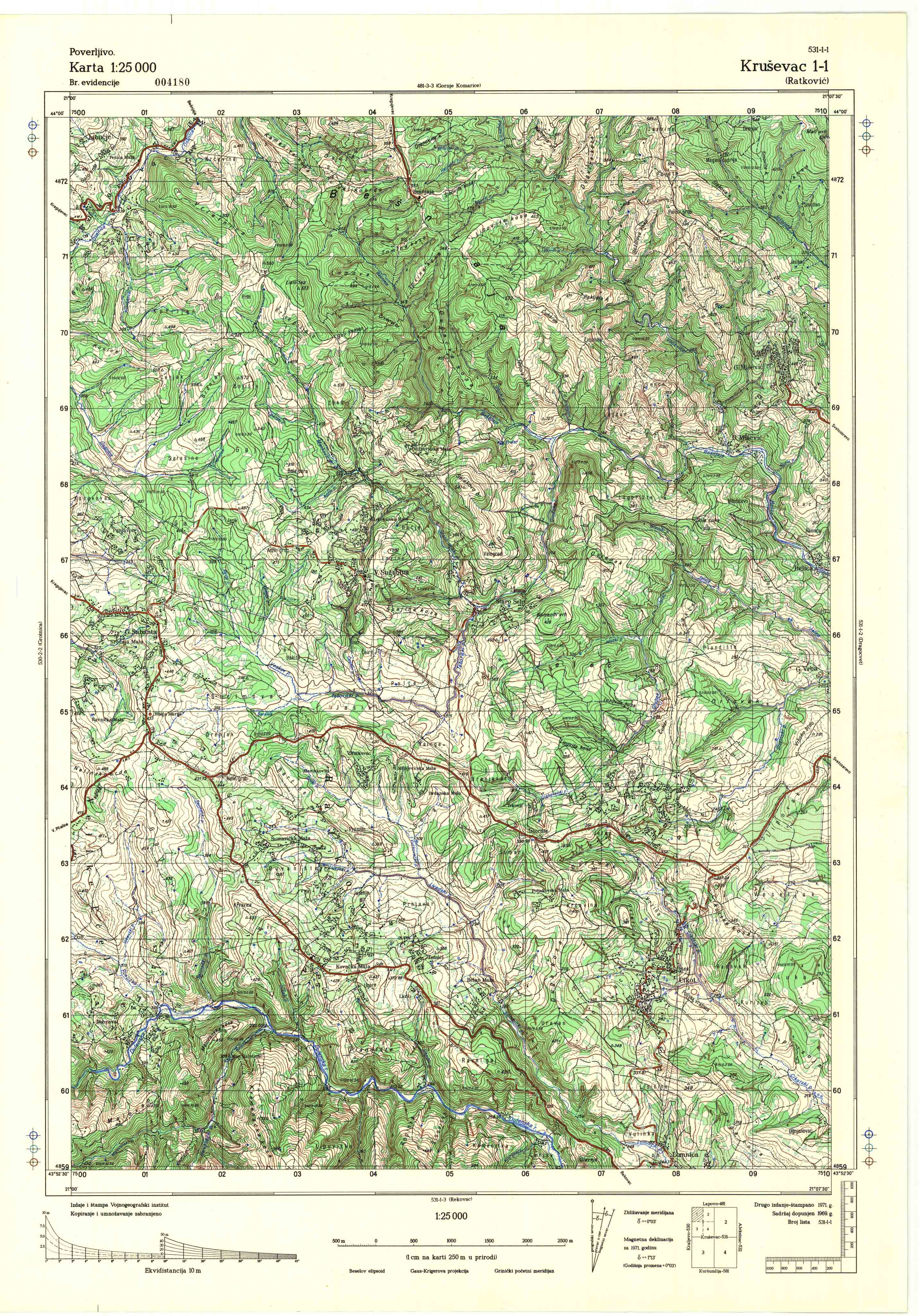  topografska karta srbije 25000 JNA  Kruševac