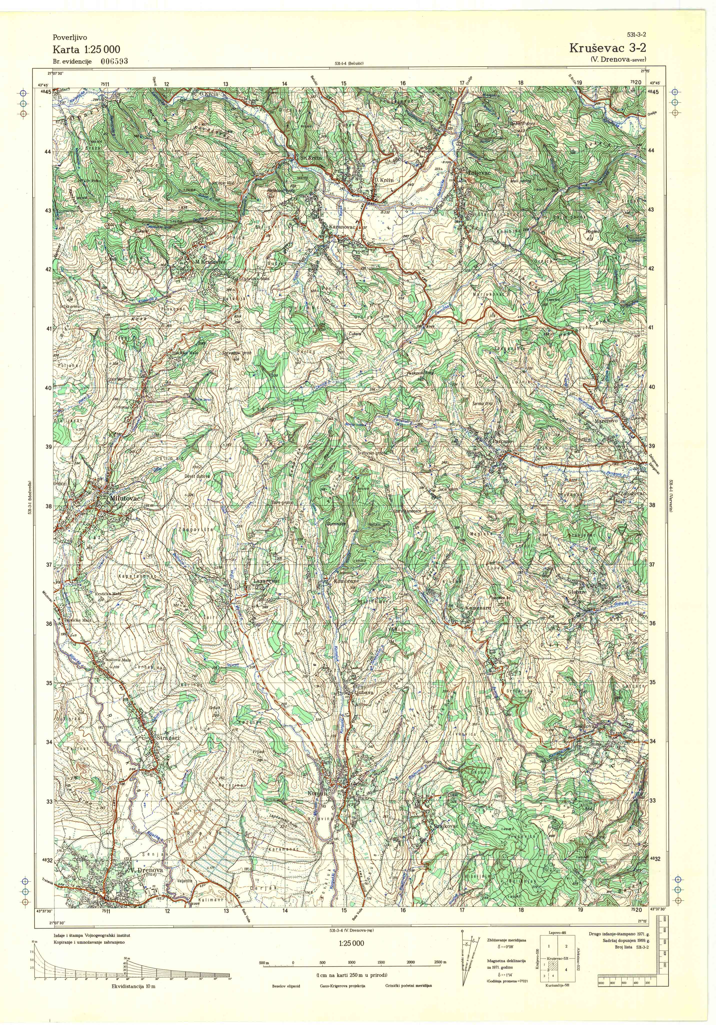  topografska karta srbije 25000 JNA  Kruševac